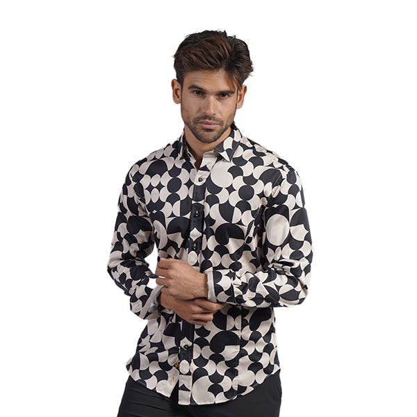 Eight X Men's Neutrals / Black / White Mid-century Eclipse Pm Edition Button Down Shirt In Black/white