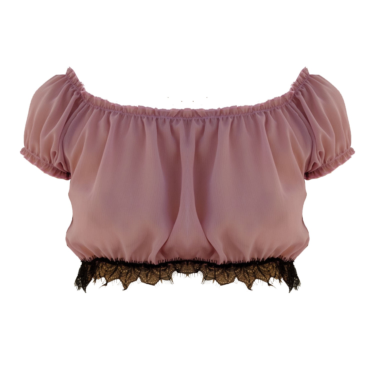 Noblesse Oblige Women's Pink / Purple Rouched Chiffon Eyelash Lace Trimmed Top In Desert Rose