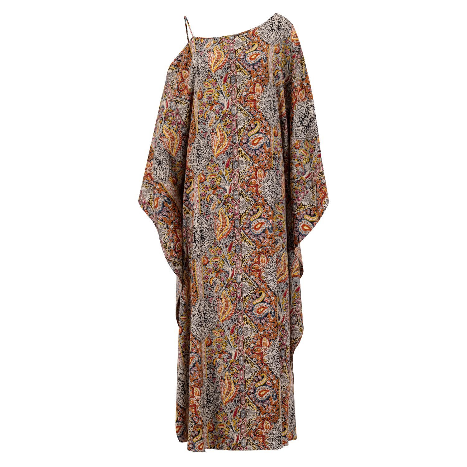 Women’s Yellow / Orange Off Shoulder Mariposa Kaftan Silk Printed Paisley In Orange One Size Azzalia