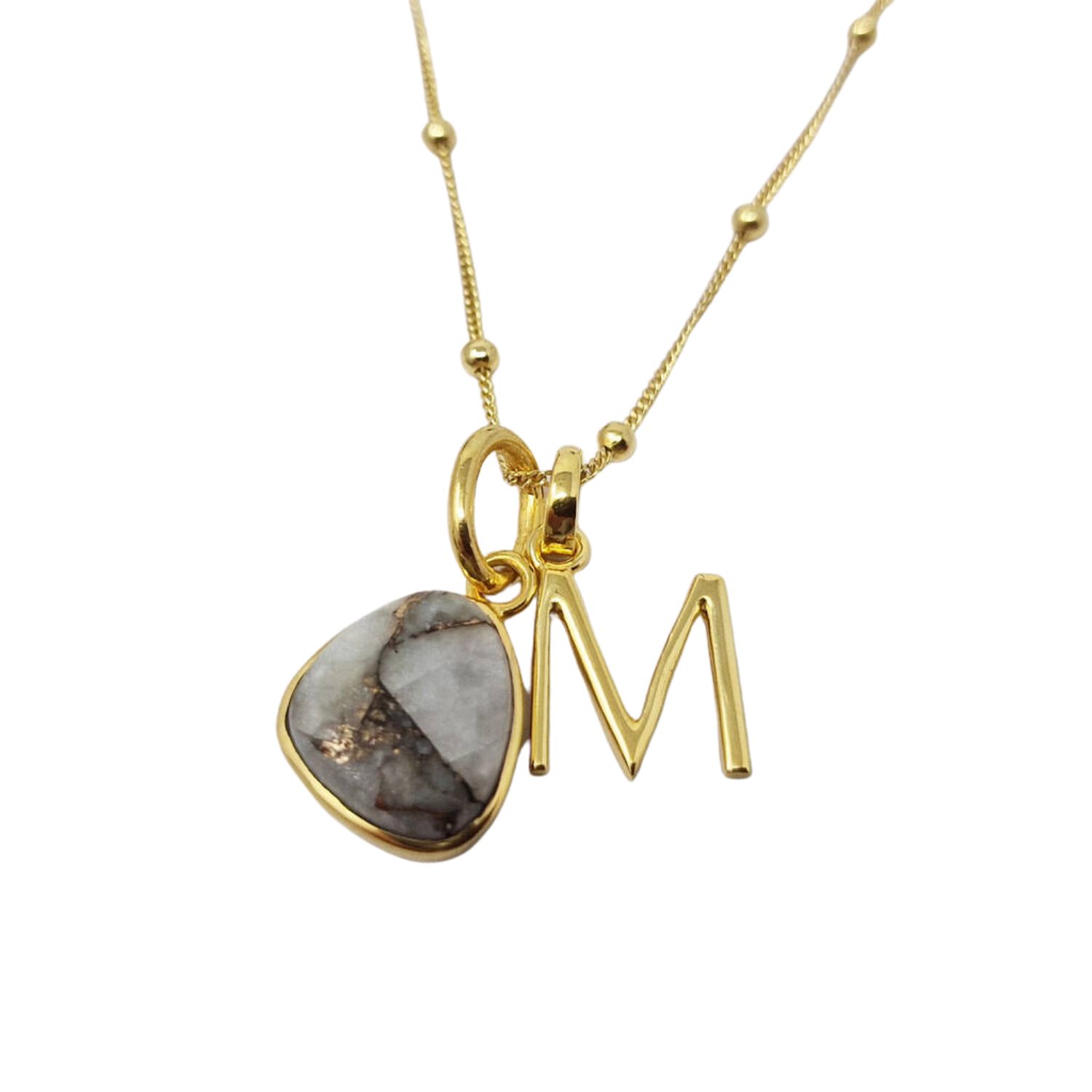 Harfi Women's Grey / Gold Gold Vermeil Plated Herkimer Diamond April Birthstone Statement Initial Necklace In Multi
