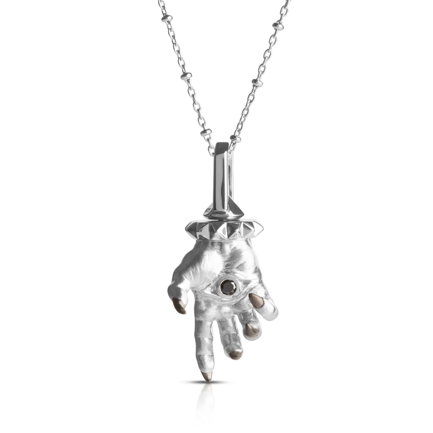 Kasun Men's Hand Of The Protector Pendant - April - Black Diamond - Silver