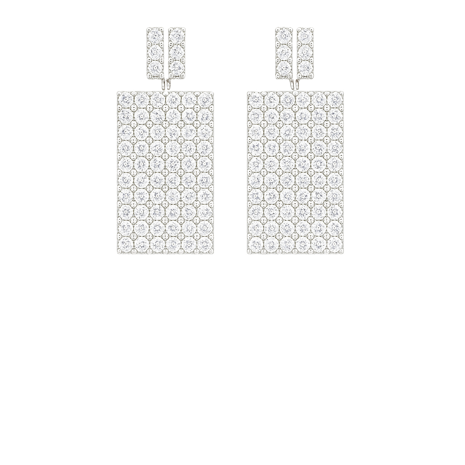 The Gala Women's Silver Pavé Rectangle Panel Earrings In White