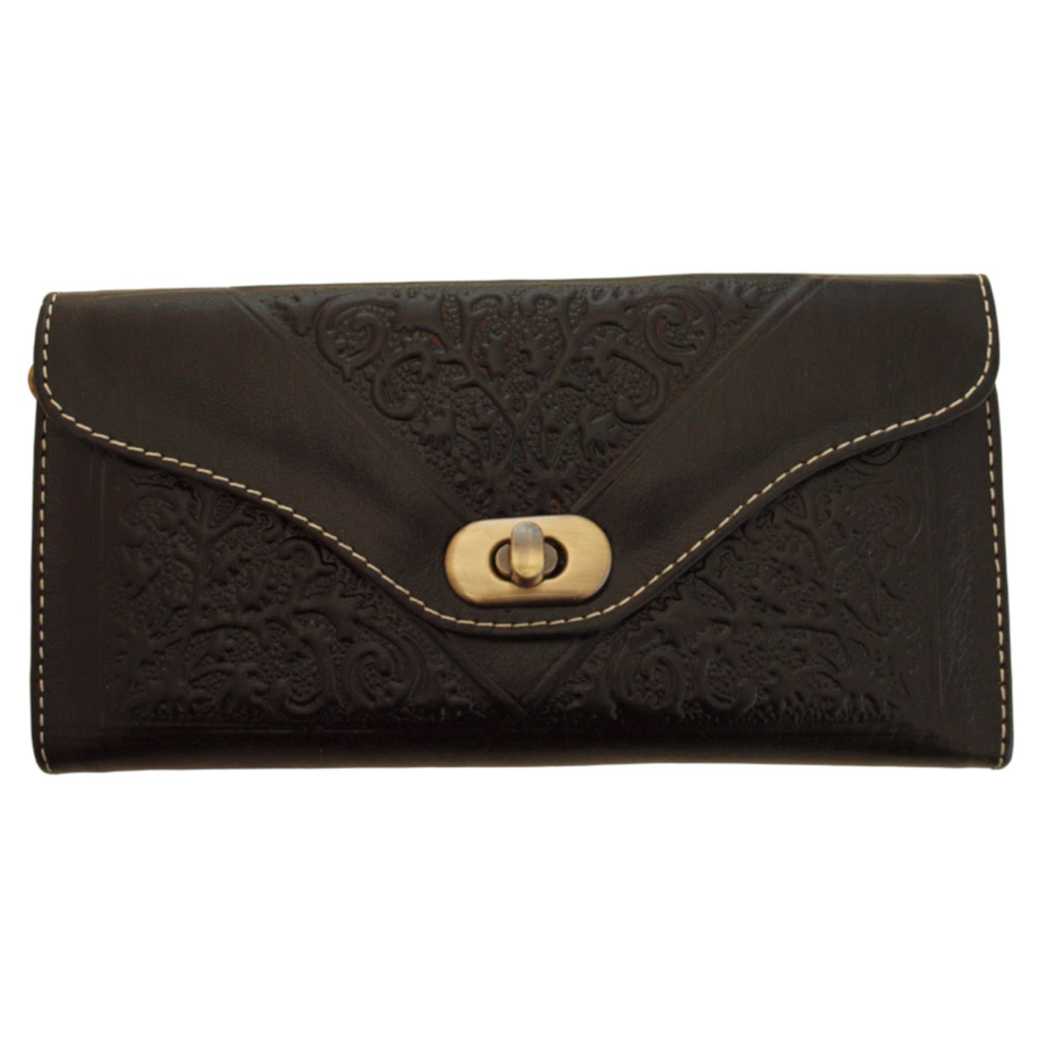 Women's Leather Tri-Fold Purse Black | Berber Leather