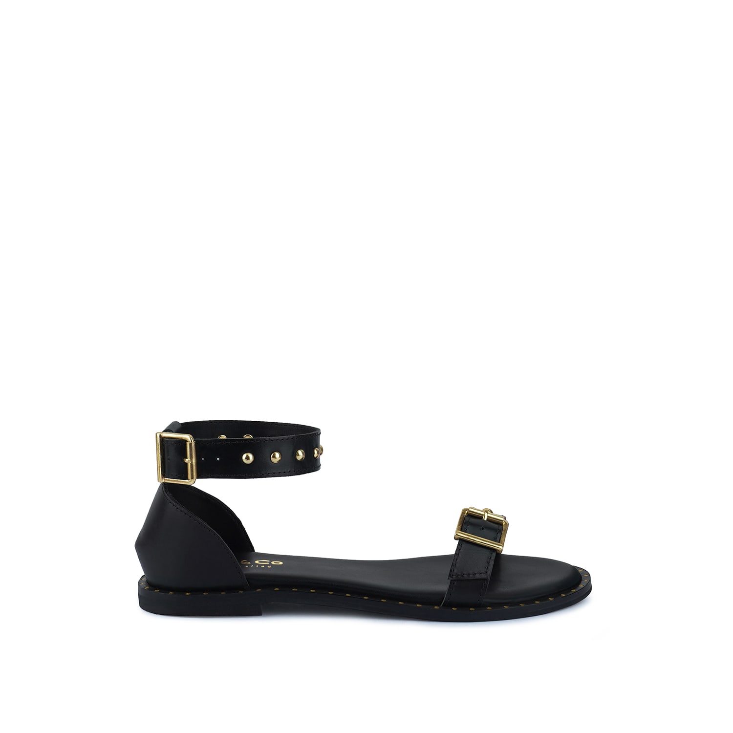 Rag & Co Women's Rosemary Buckle Straps Black Flat Sandals By