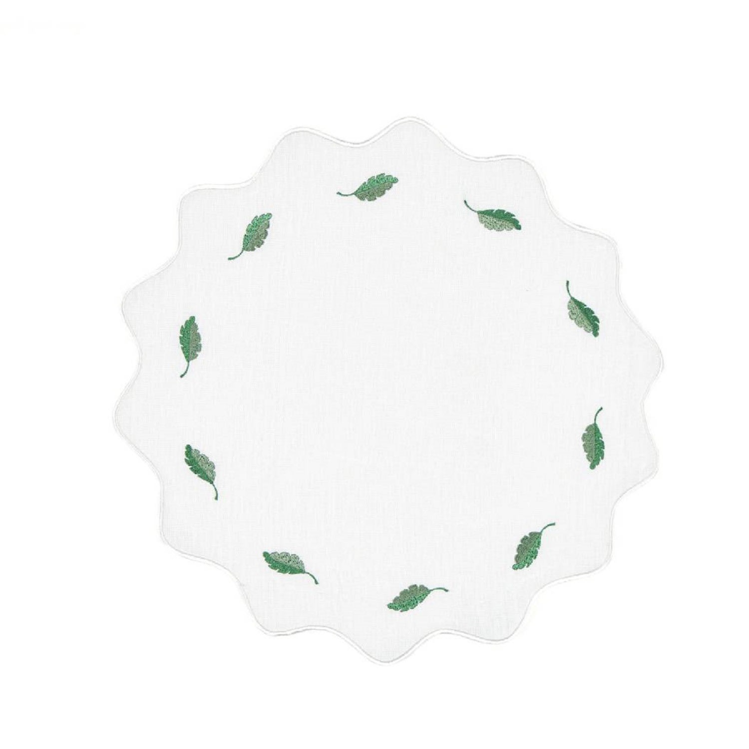 Km Home Collection Flora - Leaves Embroidery Round Placemats Set Of 2 In White