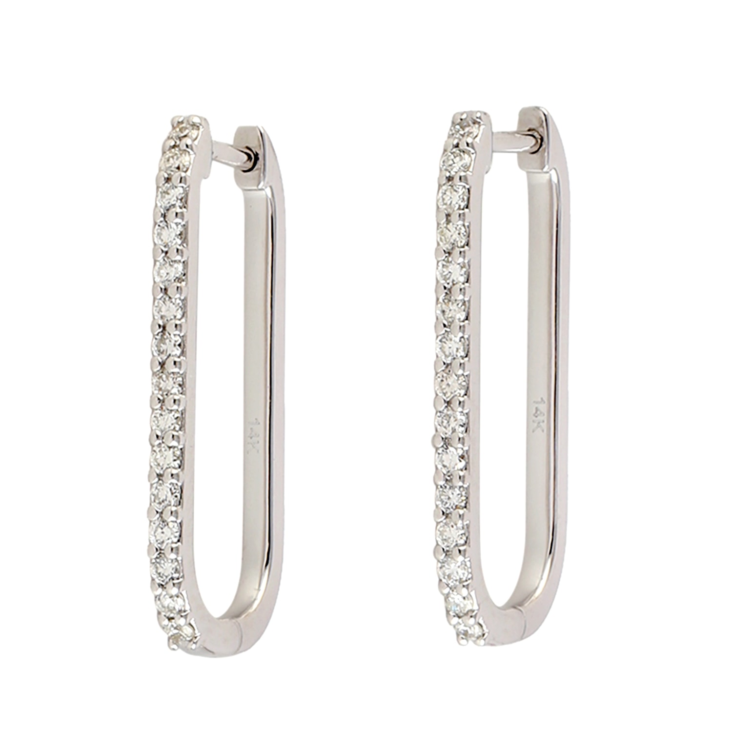 Women’s Large Rectangle In 14K White Gold & Micro Pave Diamond Hoop Earrings Artisan