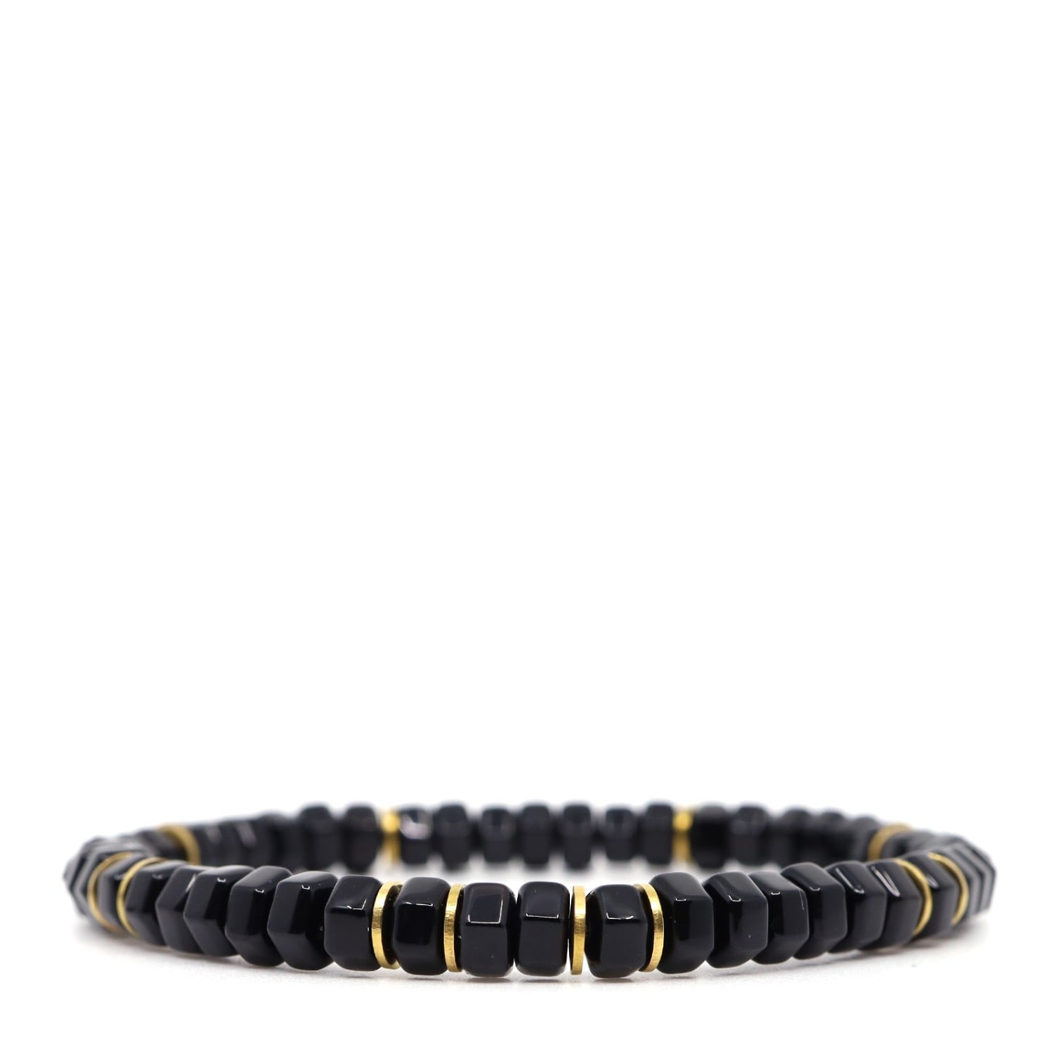 Shar Oke Men's Black / Gold Onyx Hexagon & Gold Stainless Steel Bracelet
