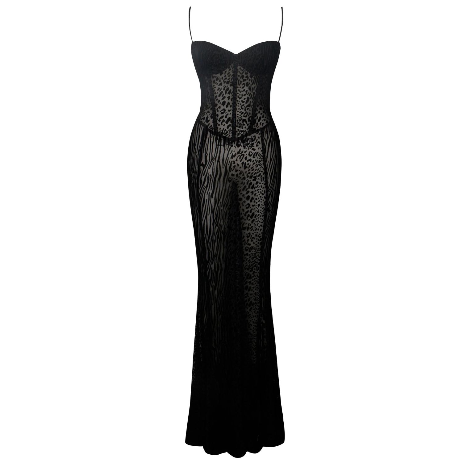Miss Circle New York Women's Ulani Black Burnout Velvet Detail Mesh Maxi Dress In Black