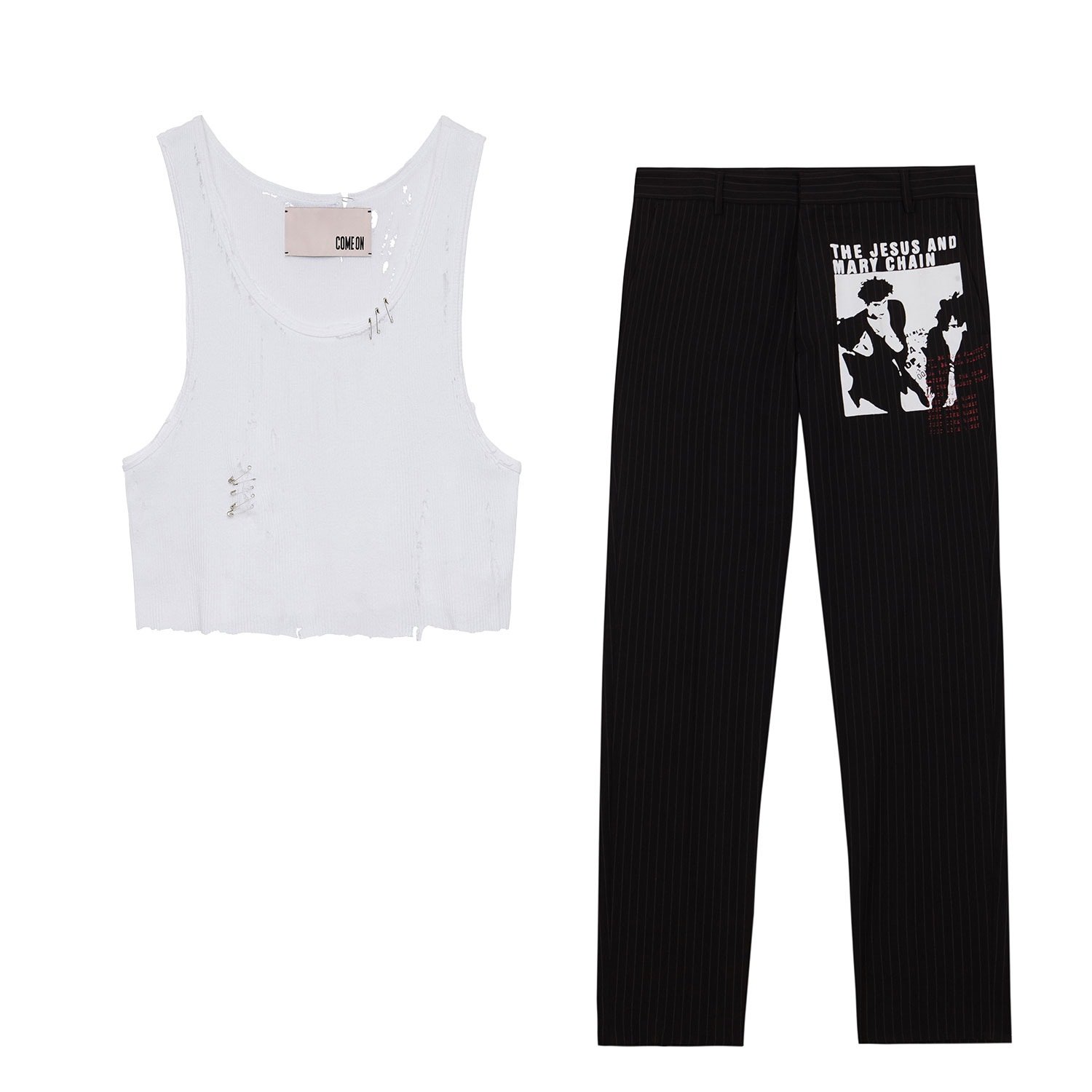 Come On Black / White Jesus Trouser With Hell Organic Tshirt White Outfit In Multi