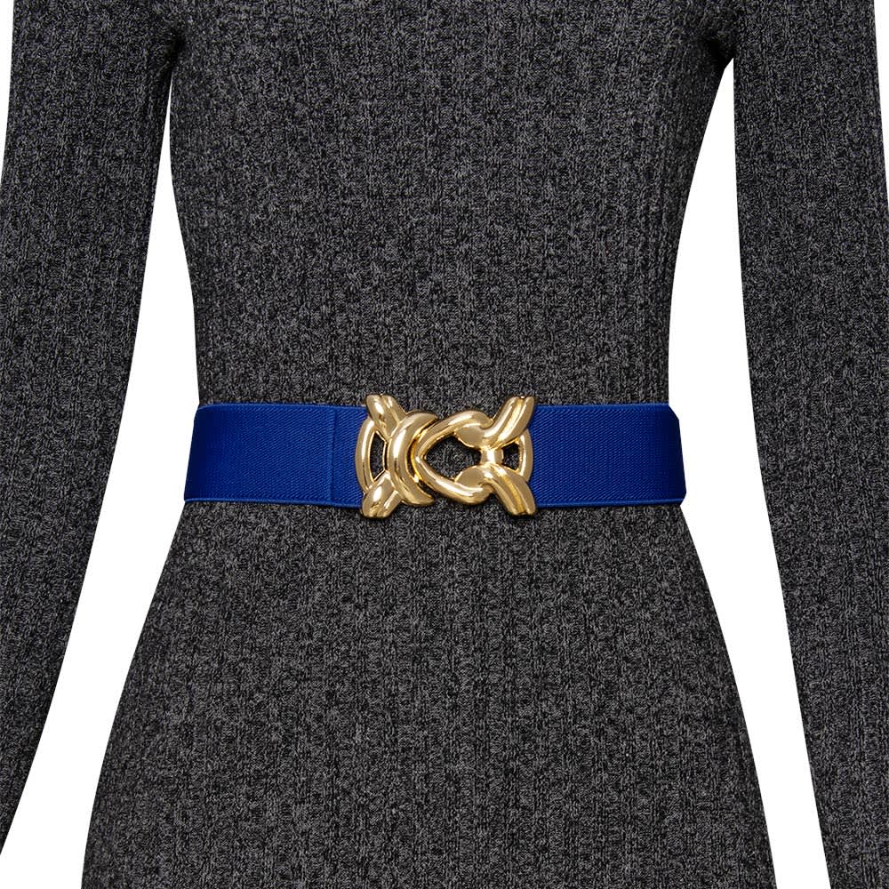 Stretch Belt With Gold Metal Knot Buckle - Royal Blue, BeltBe