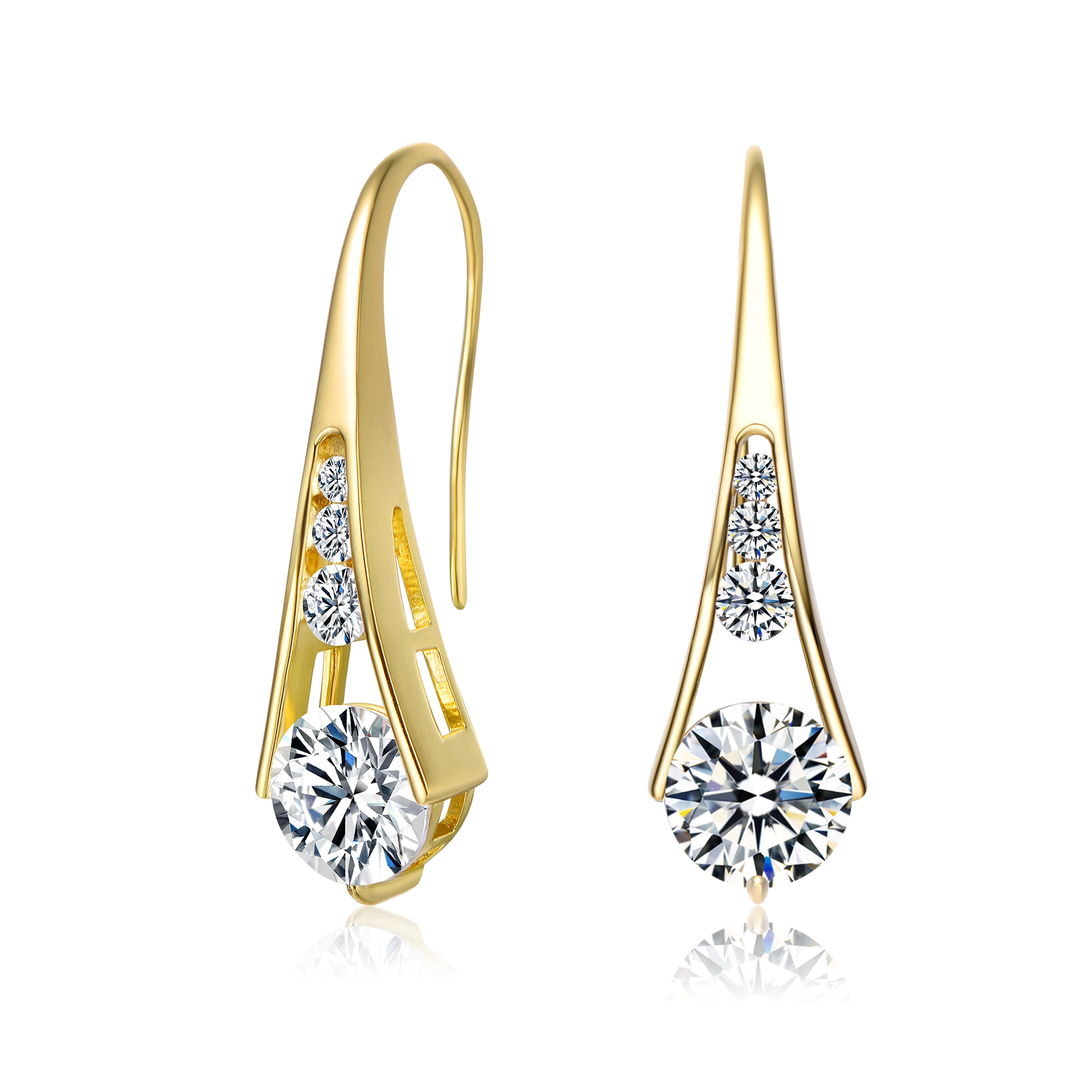 Women’s Gold / White Sterling Silver Gold Plated Clear Cubic Zirconia Pear Drop Hook Earrings Genevive Jewelry