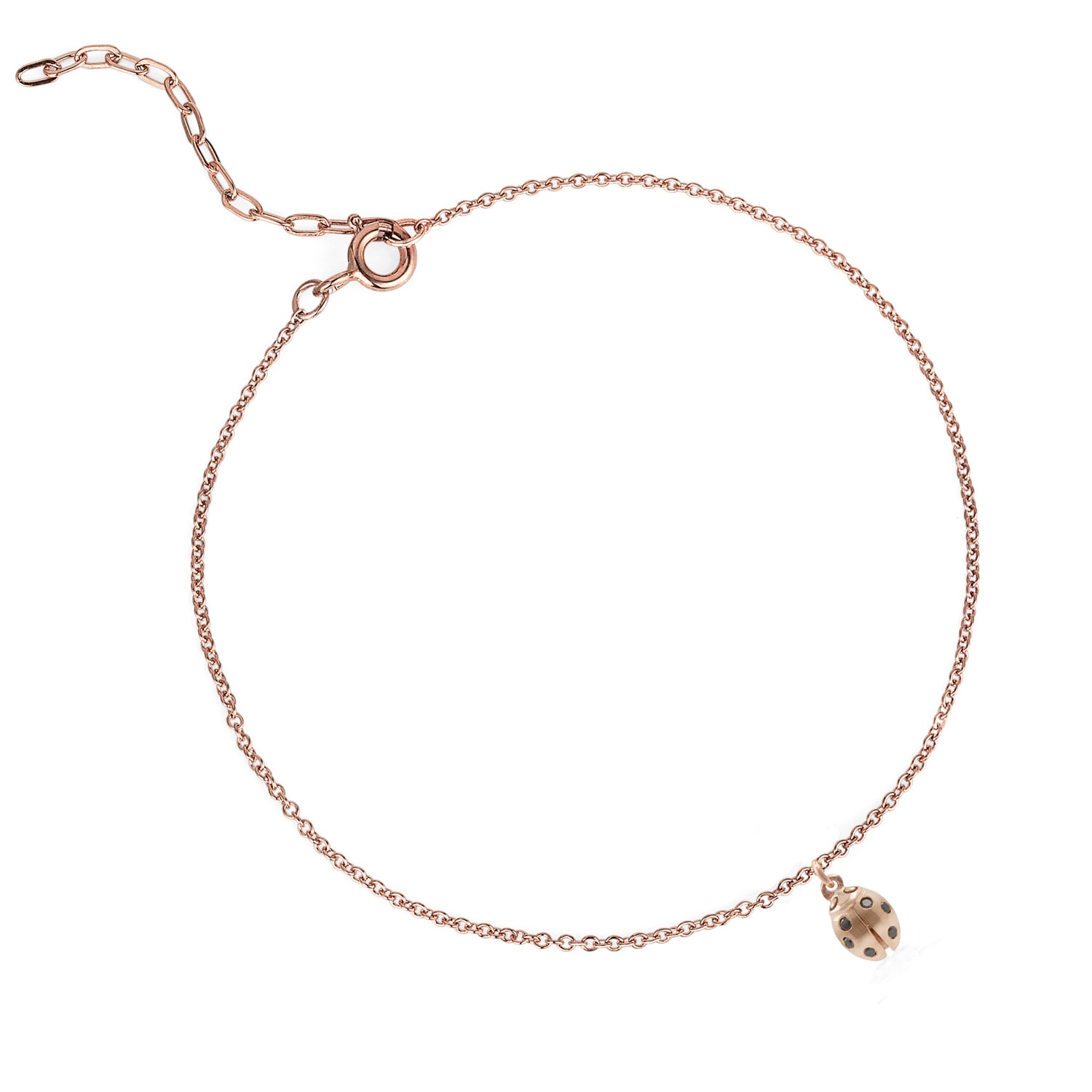 Lee Renee Ladybird Black Diamond Bracelet – Rose Gold- Wings Closed In Burgundy