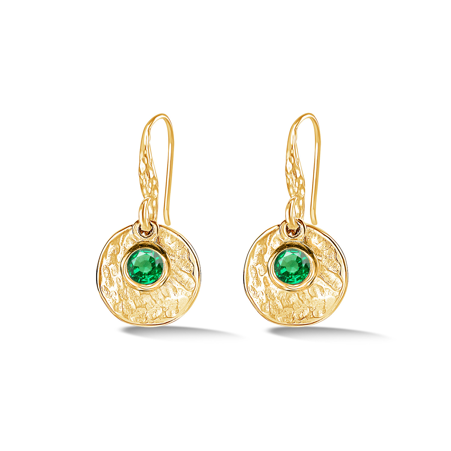 Dower & Hall Women's Gold Hammered Disc & Green Garnet Array Drop Earrings In Vermeil In Gold