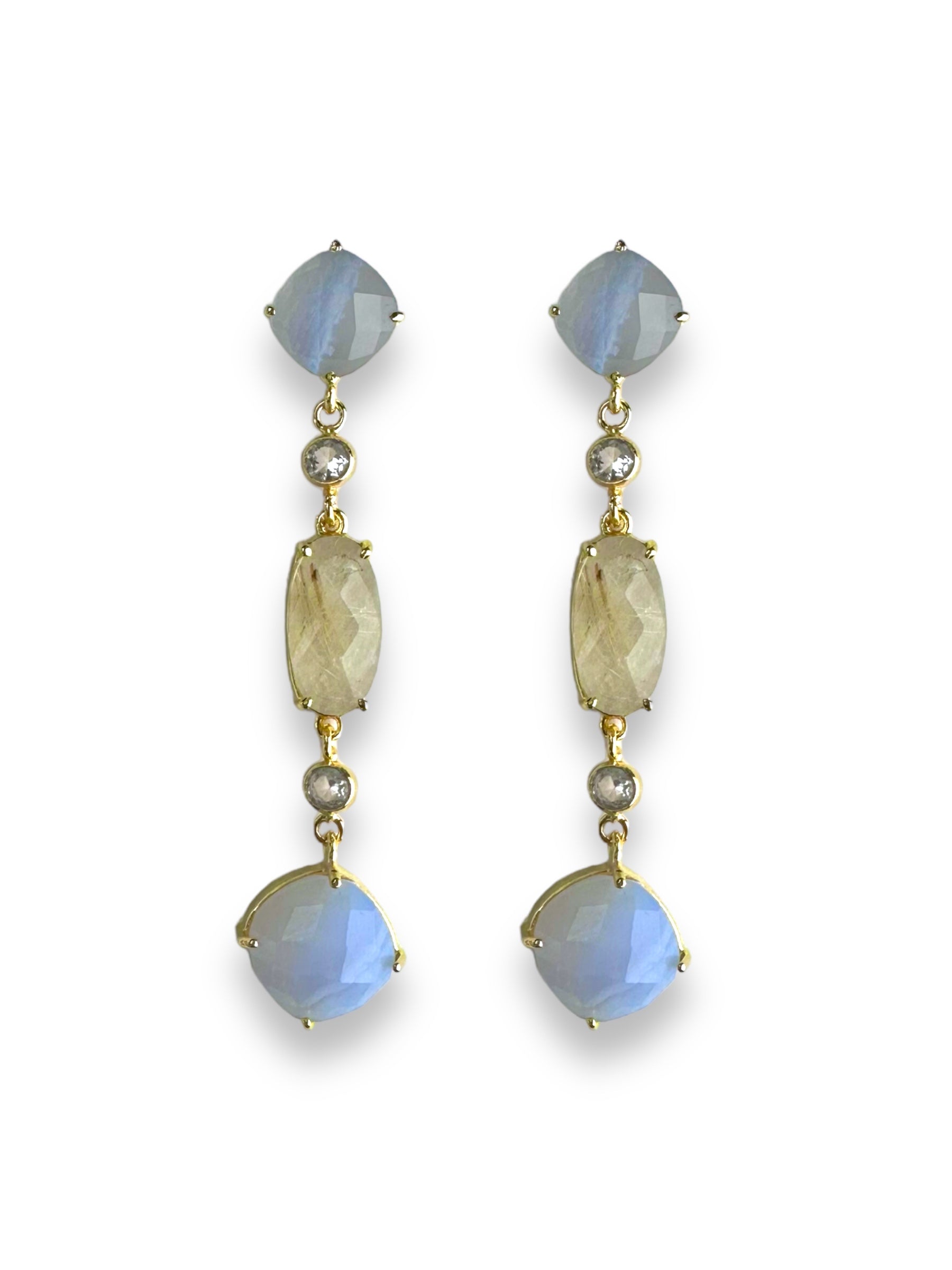 Women’s Blue / Yellow / Orange Delilah Gemstone Statement Earrings In Blue Lace Agate & Golden Rutilated Quartz Amina Johan