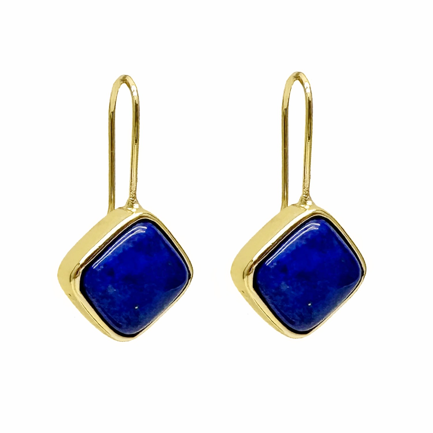 Farra Women's Blue Minimalist Square Shaped Lapis Hook Earrings In Gold