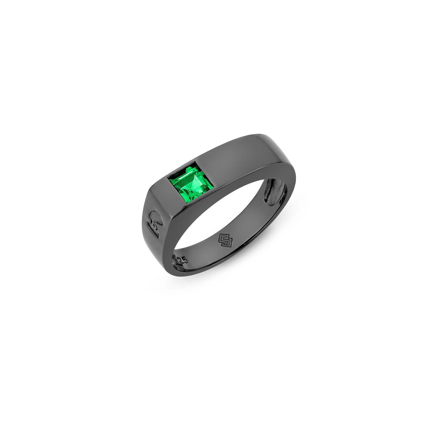 Men’s Black / Green Noble Ring With Natural Emerald In Premium Black Rhodium Sally Skoufis