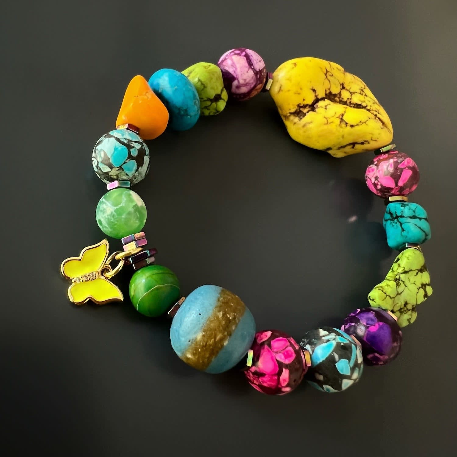 Turquoise Nugget Stone Unique Nepal Bead Multicolor Bracelet