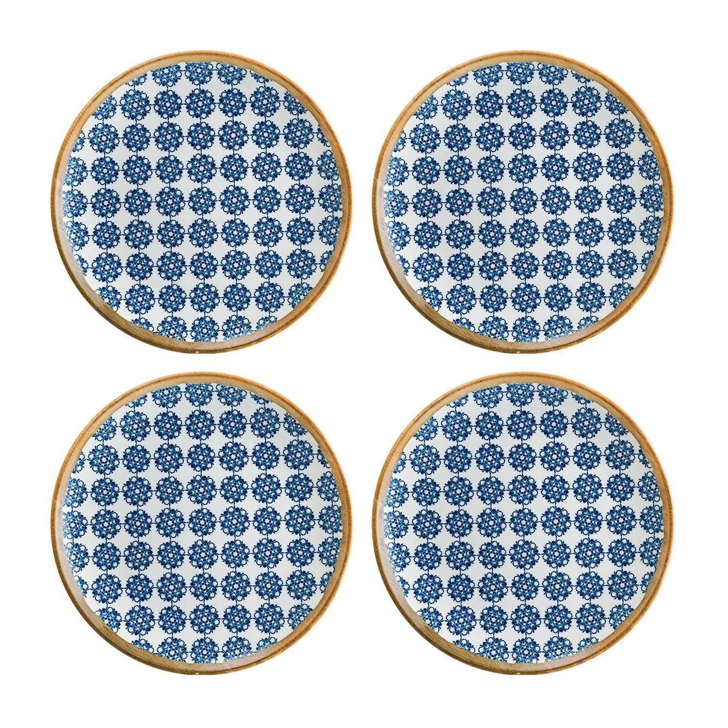 Turgla Home Blue / White Calif Round Decorated Porcelain Side Plate Set Of Four