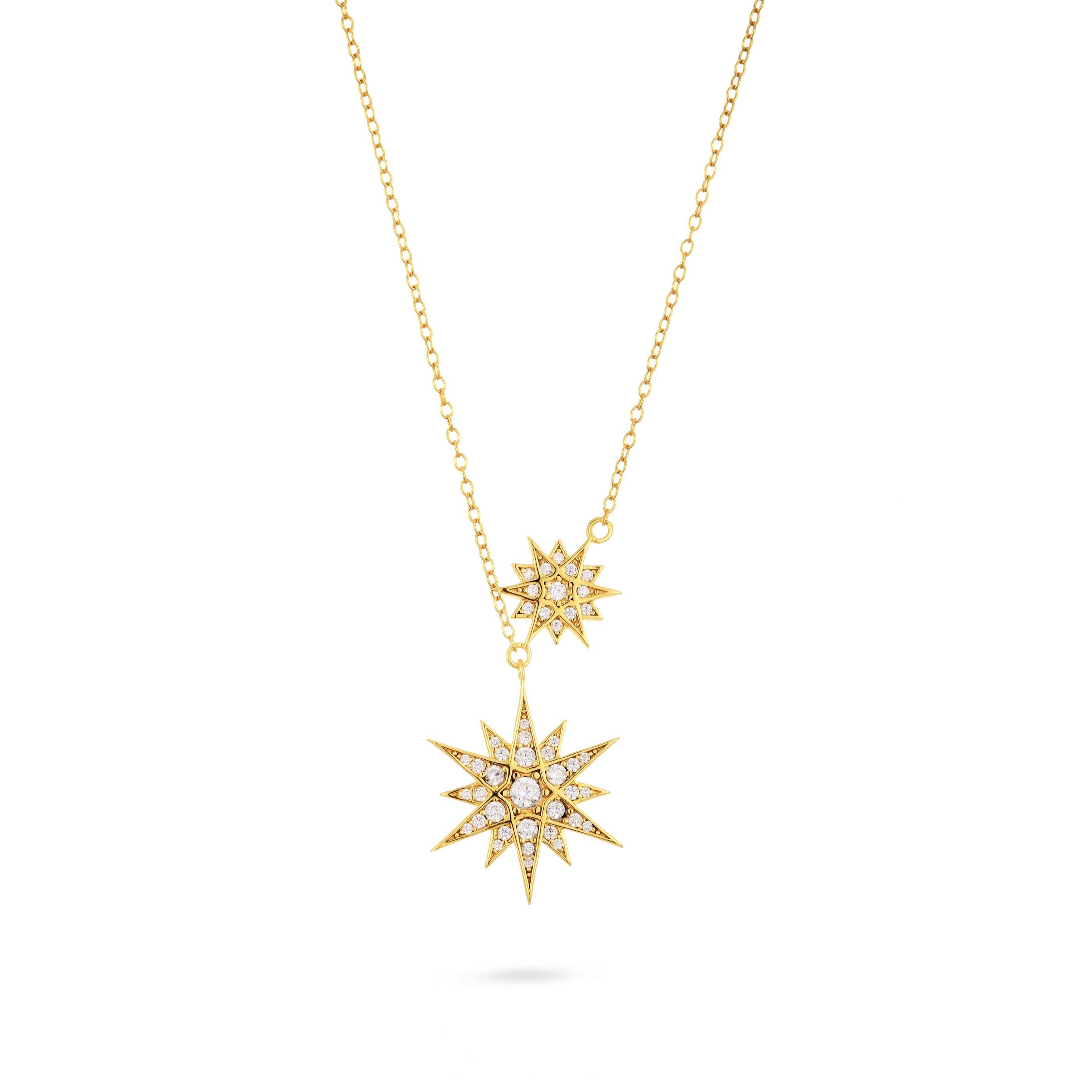 Gold Trip Women's Gold / White Celestial Double Star Necklace In Gold In Gold