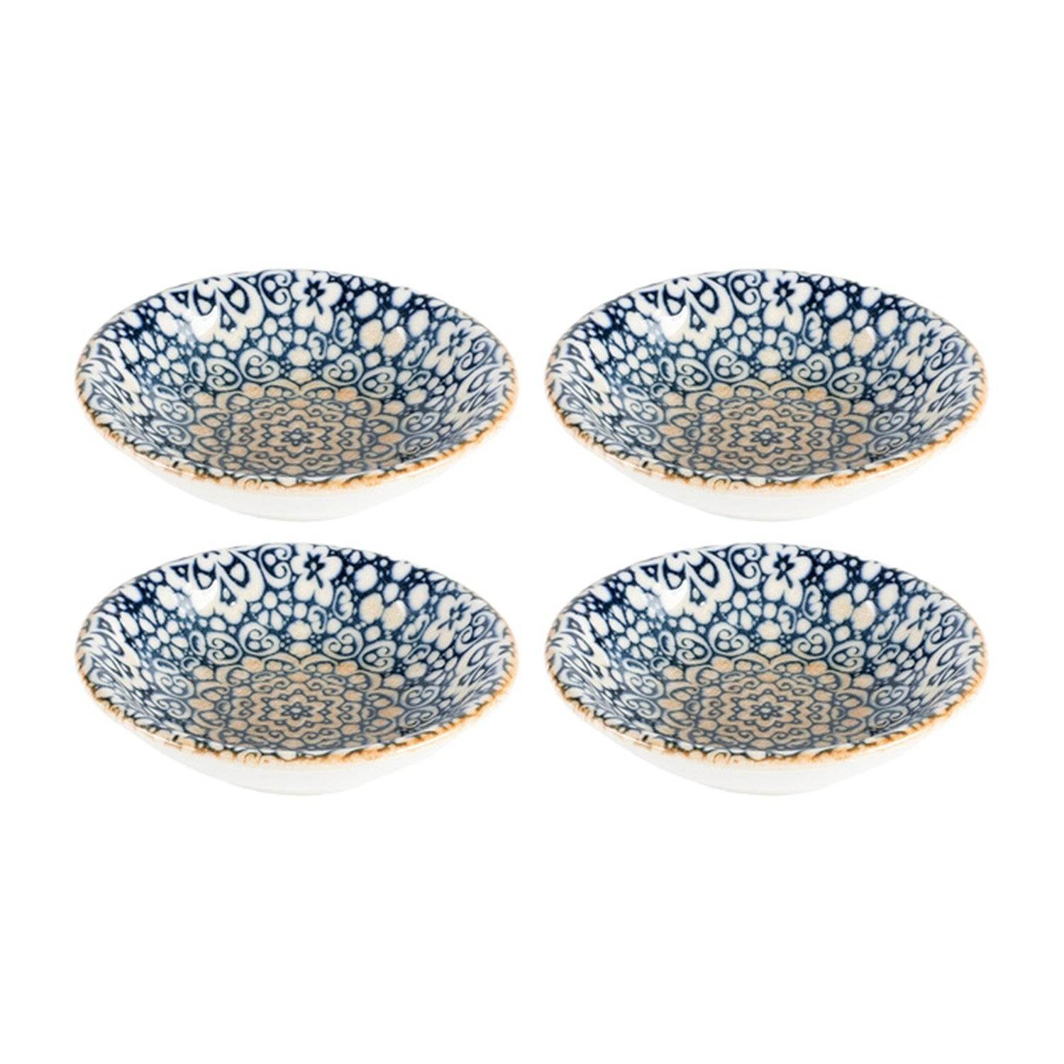 Turgla Home Blue / Brown Alhambra Round Decorated Porcelain Side Bowl Set Of Four