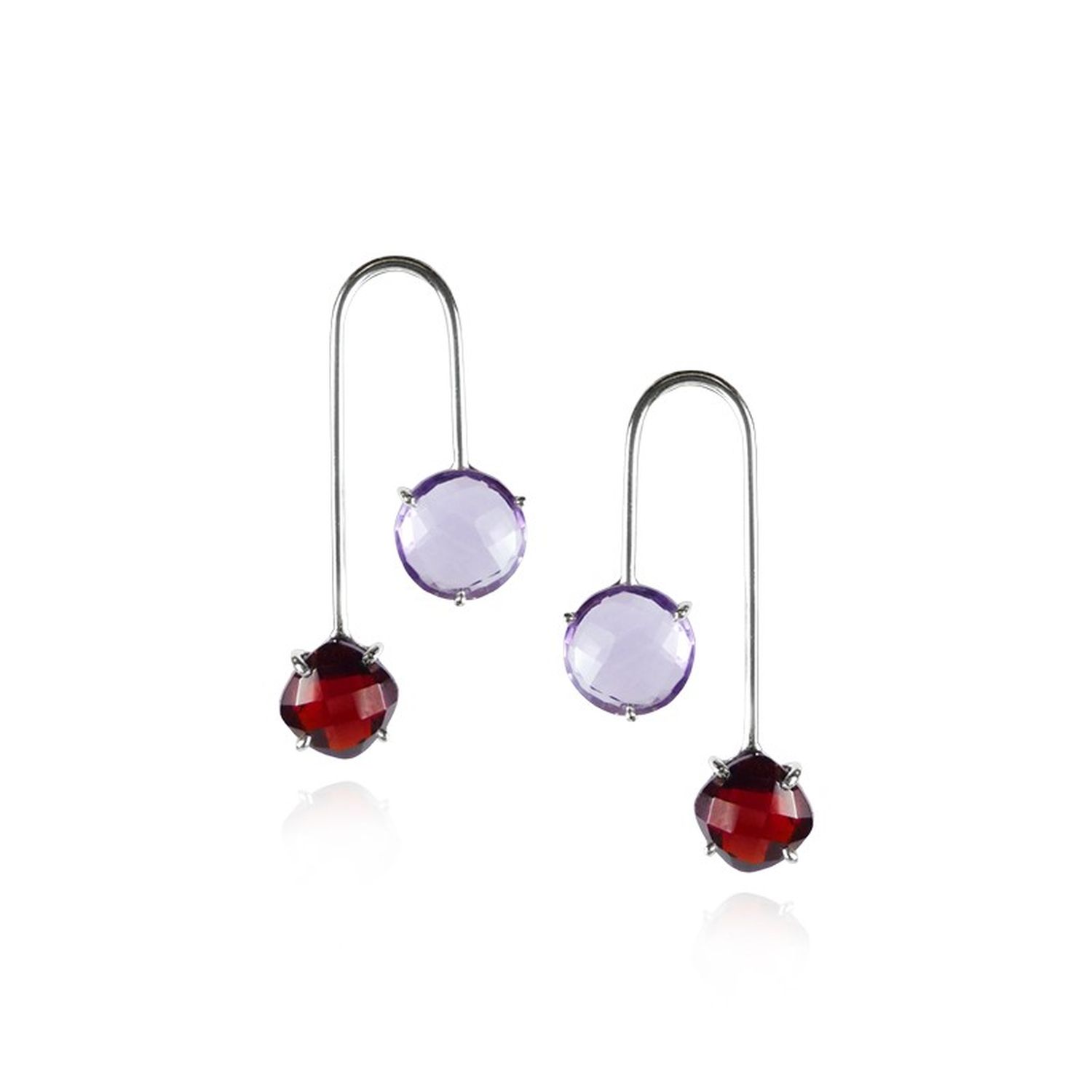 Women’s Pink / Purple / Red Amethyst And Garnet Silver Drop Earrings Mounir London
