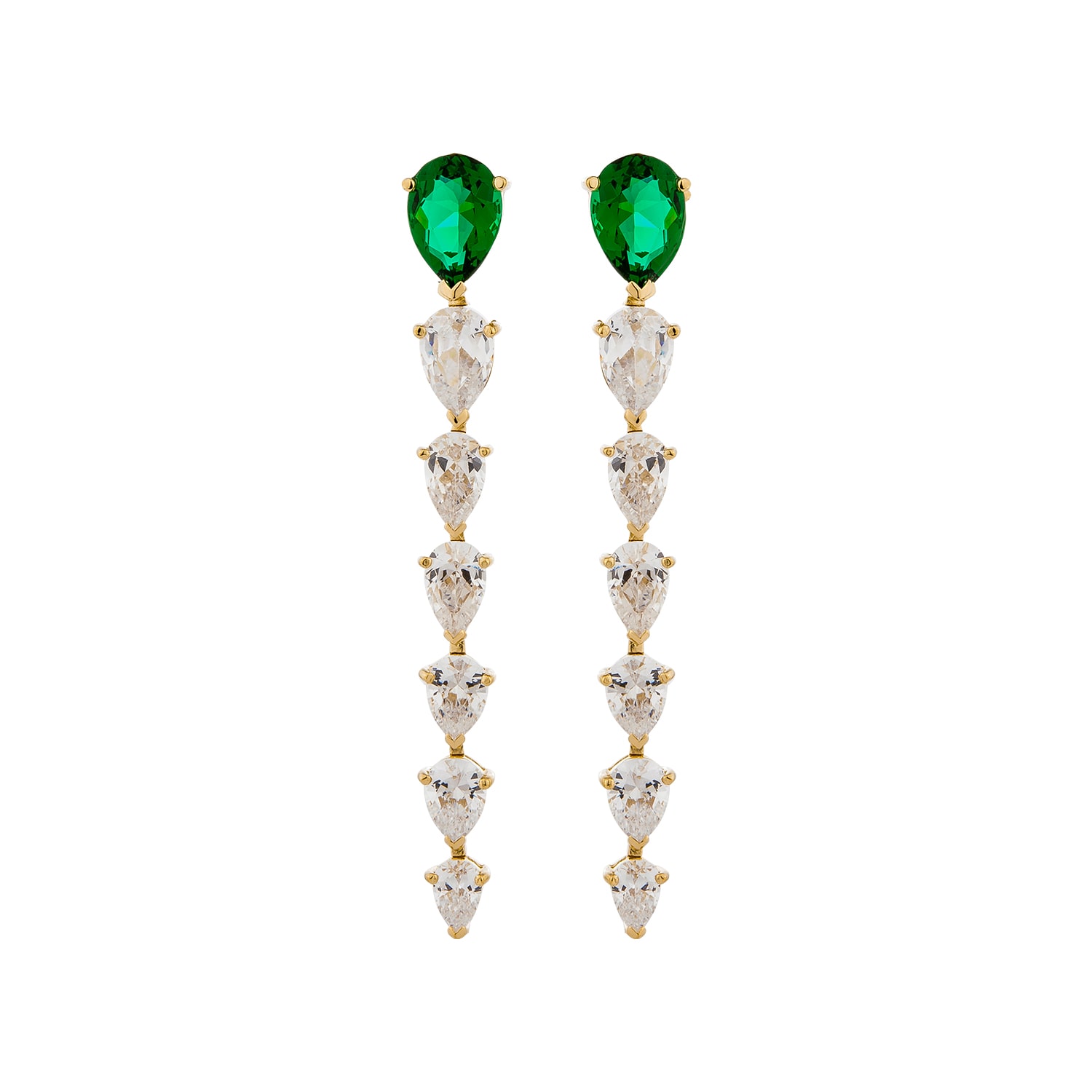 Sally Skoufis Women's Green / White / Gold Pure Cascade Earrings With Man Made Emeralds & Cz Diamond Stimulant In  In Multi