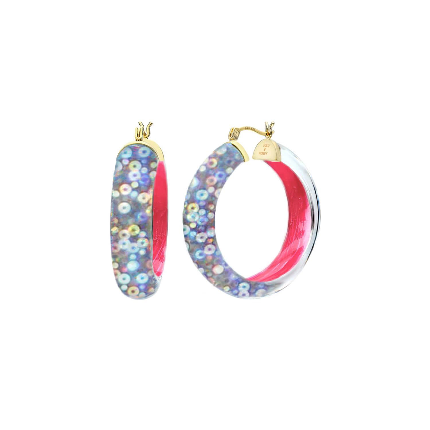 Women’s Gold Sequin Iridescent Lucite Hoops In Pink Gold & Honey