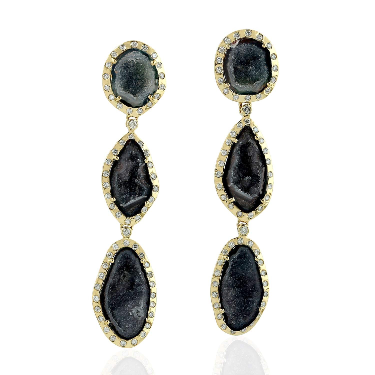 Artisan Women's Uneven Geode Gemstone & Diamond In Gold Dangle Earrings