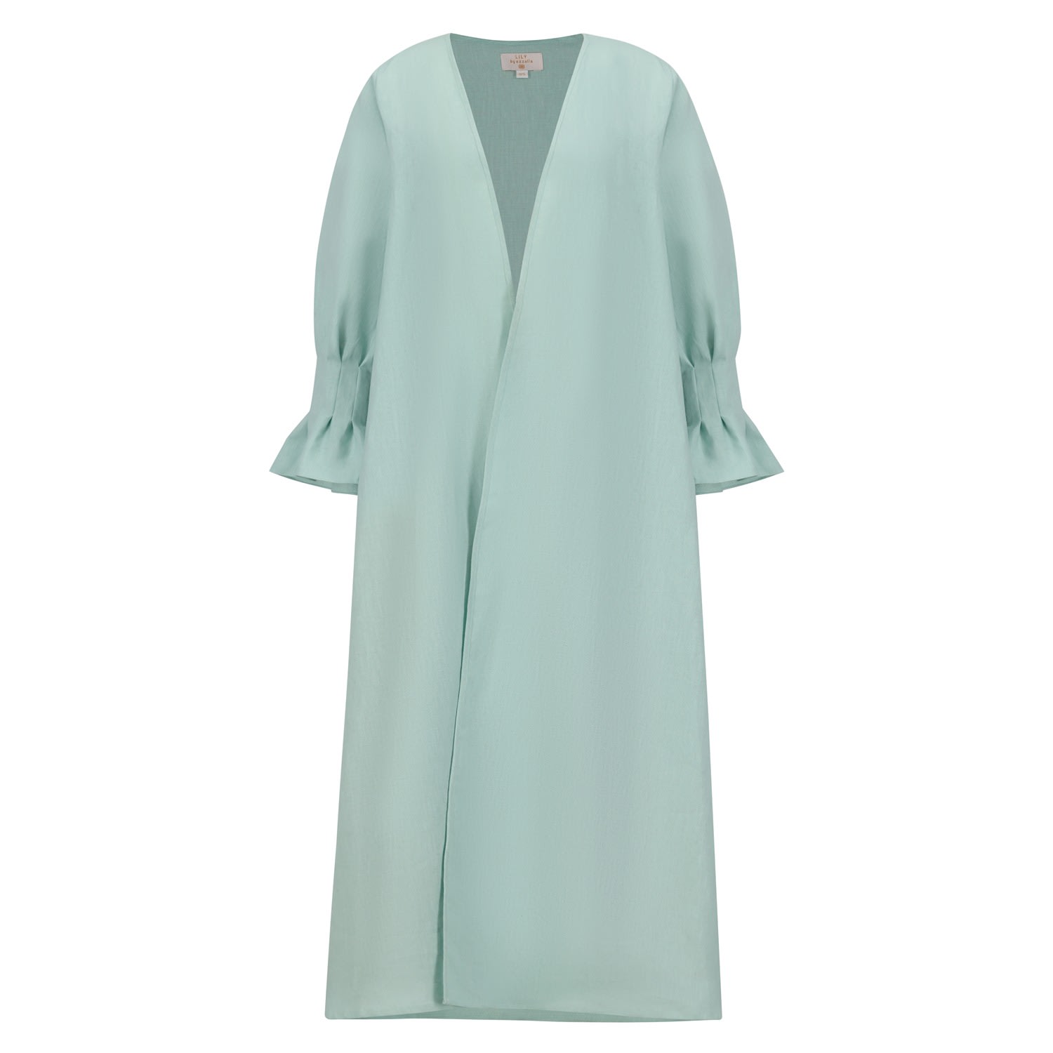 Women’s Pure Linen Abaya In Classic Cut With Flared Sleeves With Fitted Stitches Cuff In Hint Of Mint Color Small Azzalia