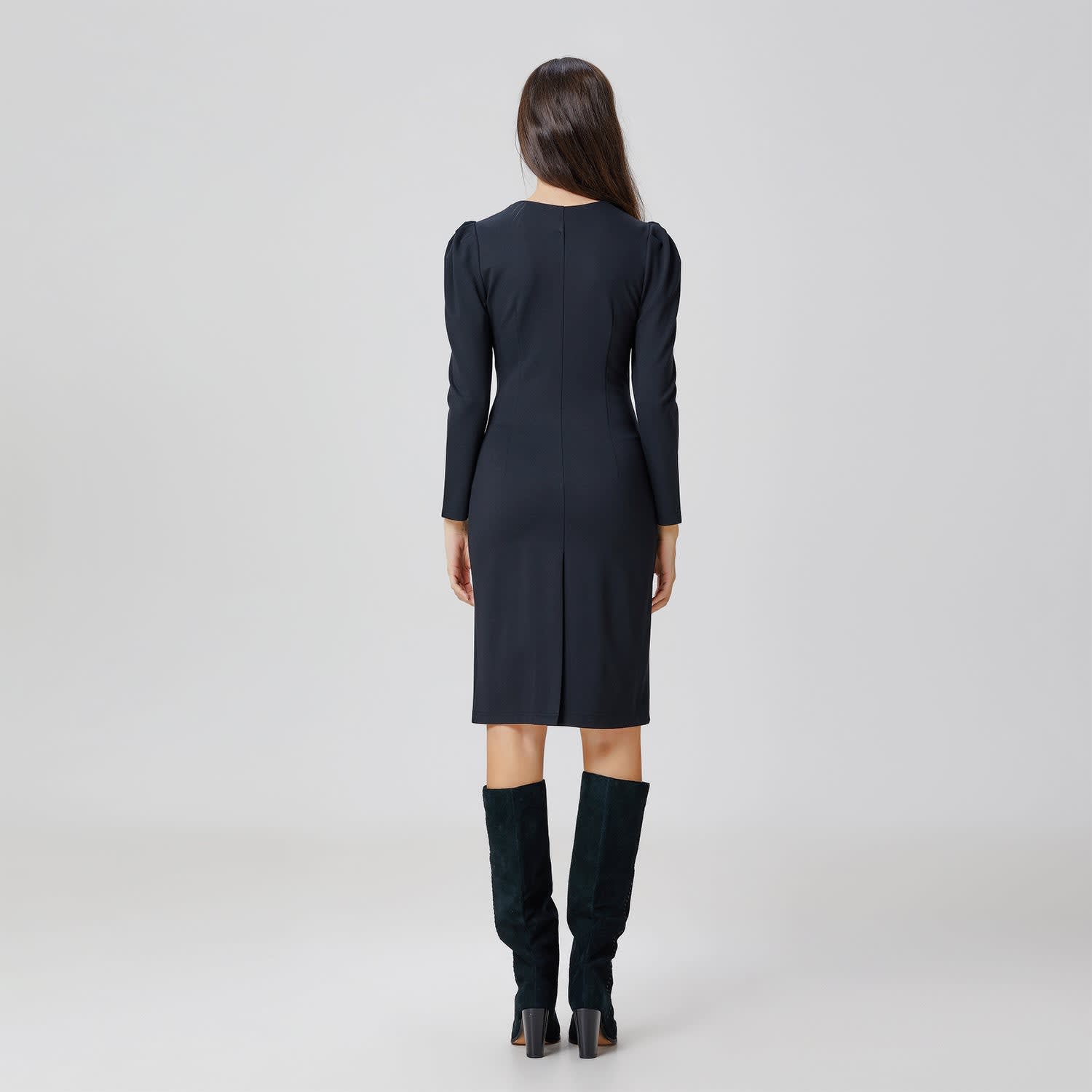 Smart And Joy Fitted Dress With Puff Sleeves - Black