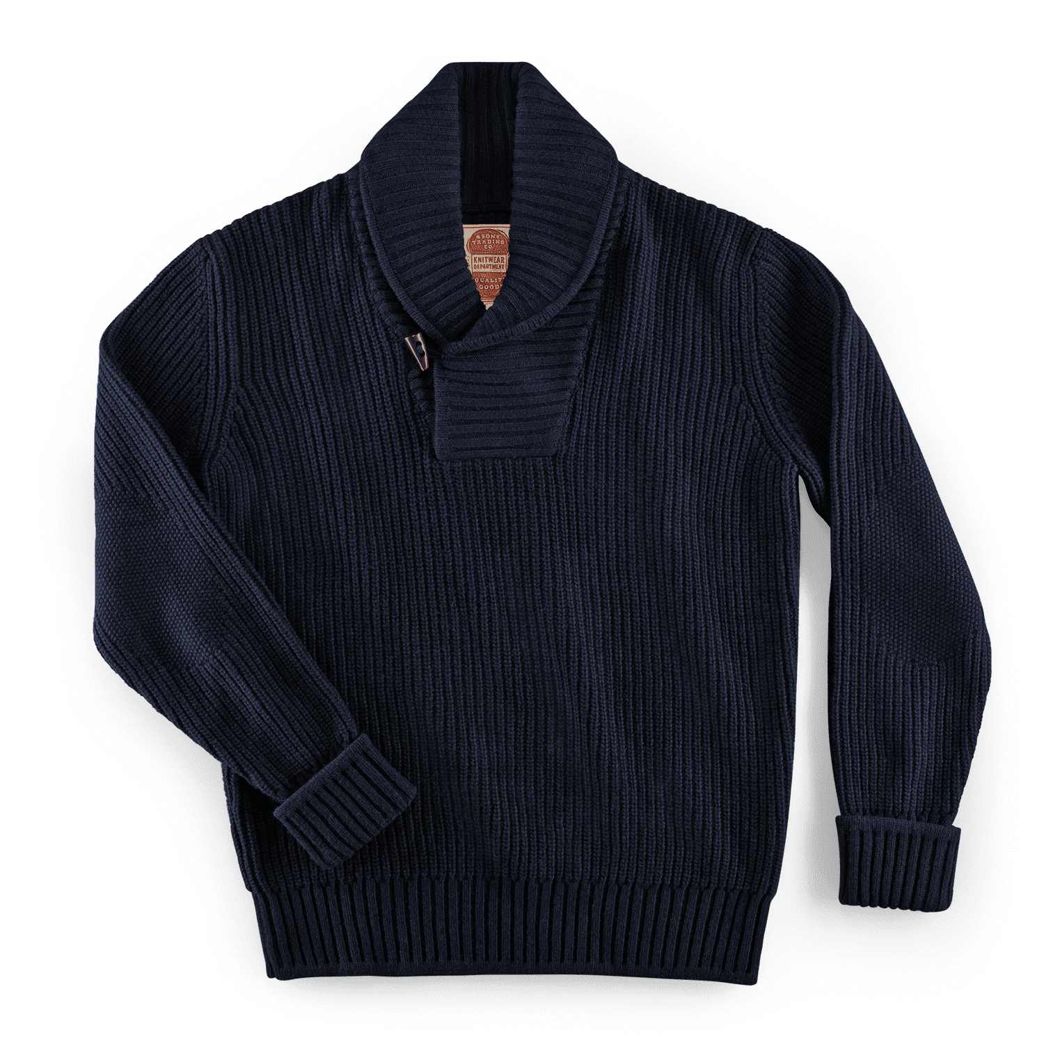 メンズウェア muta MARINE Logo Shawl Collar Sweater &Sons Port Shawl Collar Jumper Navy | &SONS Trading Co | Wolf & Badger