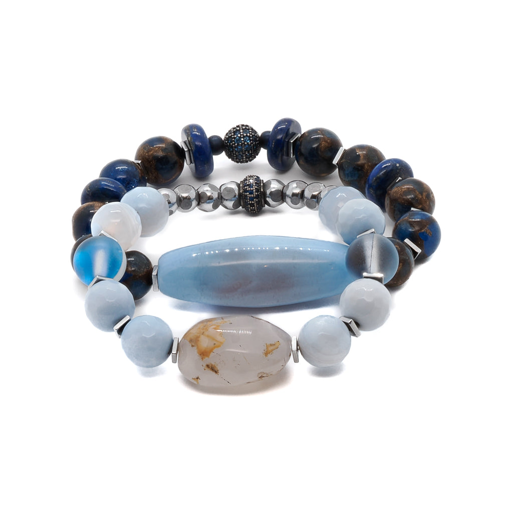 Women’s Blue / White / Silver Ocean Inner Peace Bracelet Set Ebru Jewelry