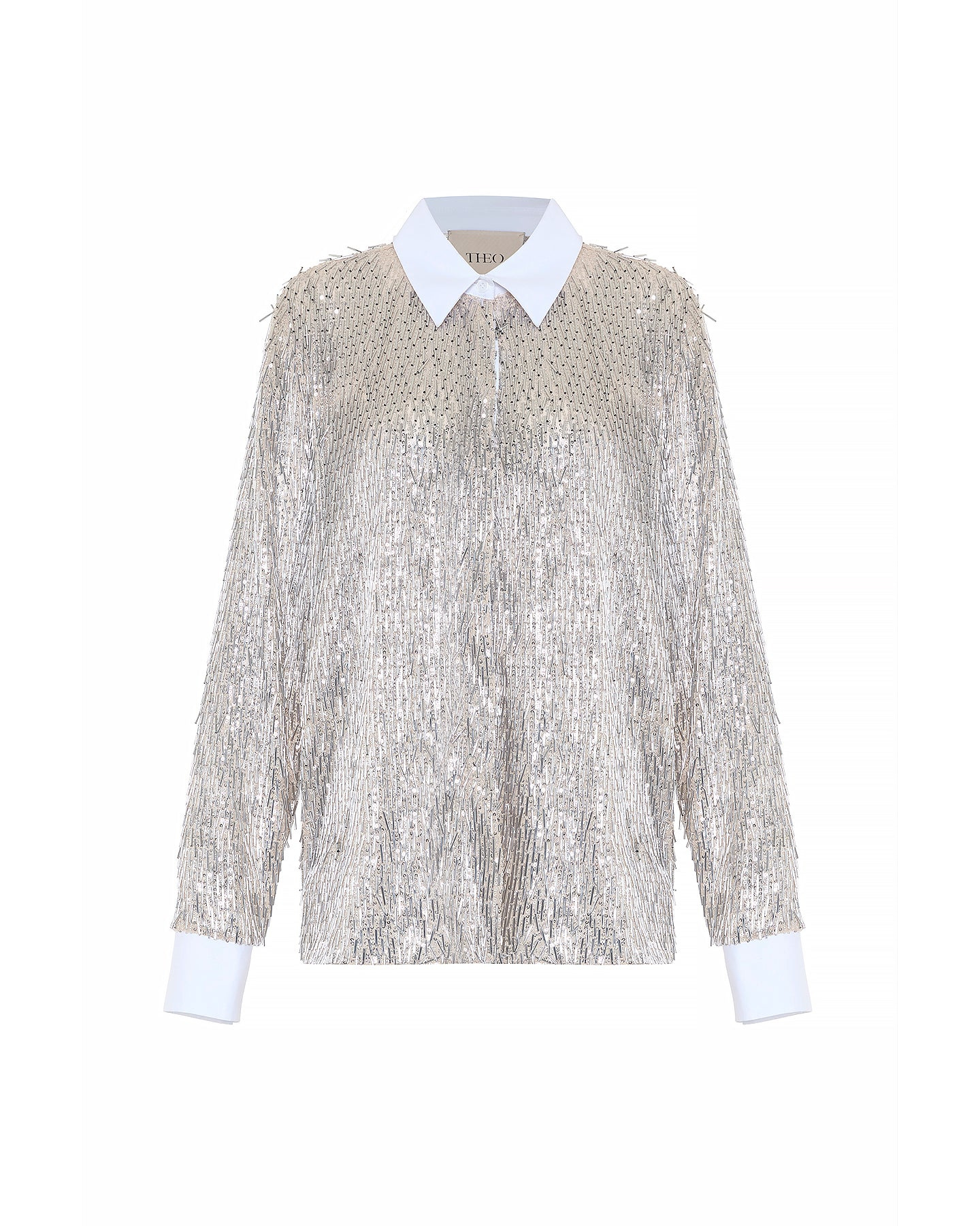 Theo The Label Kleio Sequin Collared Shirt In White