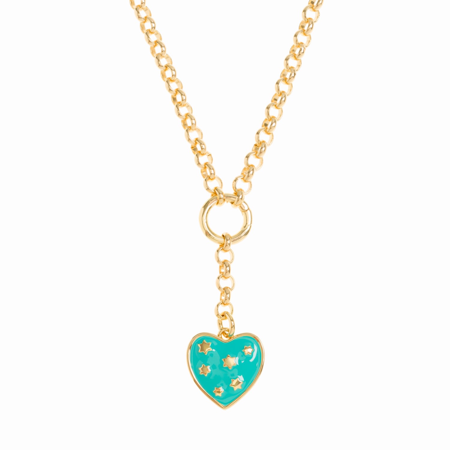 Women’s Gold / Blue Turquoise Heart On Gold Belcher Chain Necklace Patroula Jewellery