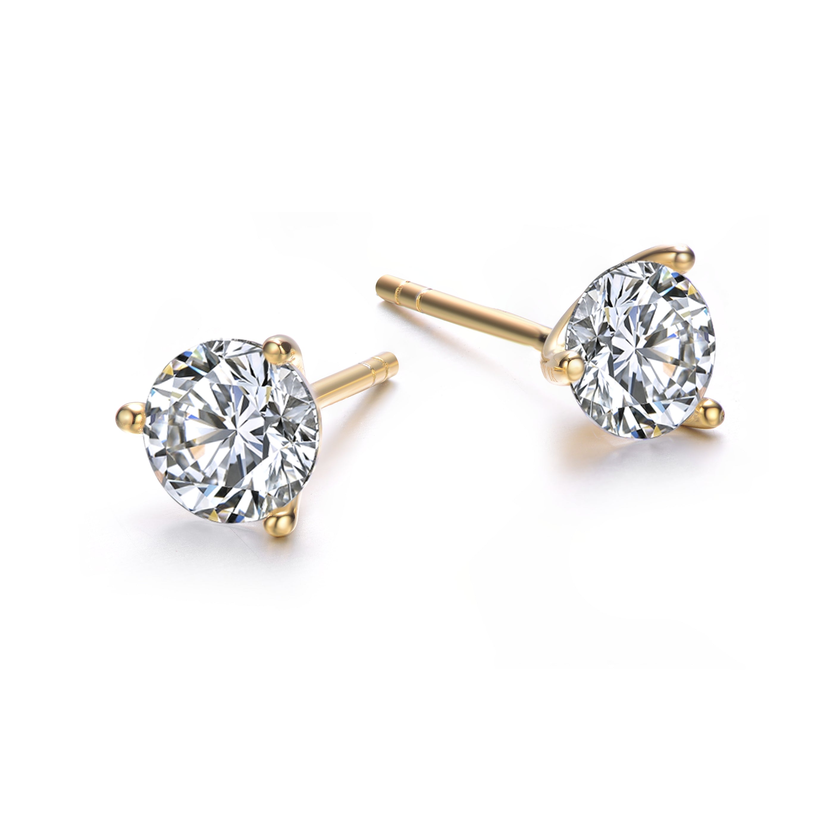 Women’s Gold / White Marie Golden Dainty Solitaire Stud Earrings Genevive Jewelry