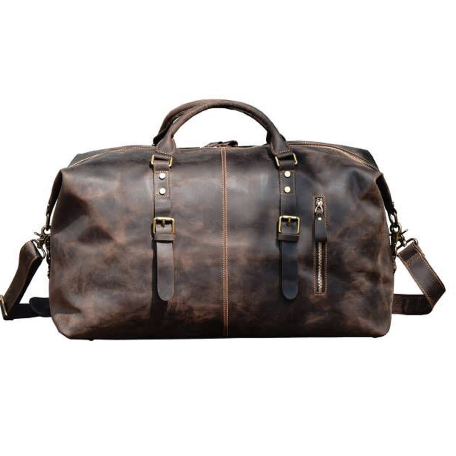 Touri Brown Zip Detail Genuine Leather Holdall Weekender