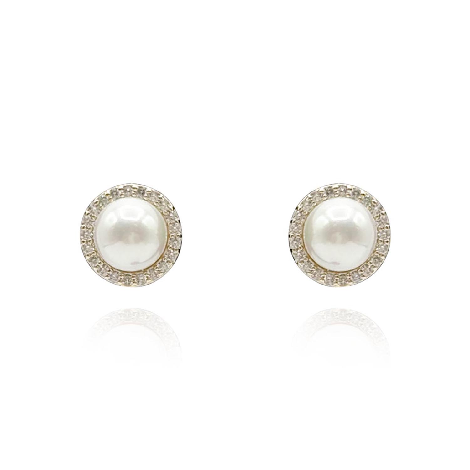 Women’s Neutrals Small Shell Pearl Clip-On Earrings Set In Gold Plate Surrounded By Pave Crystals Michael Nash Jewelry