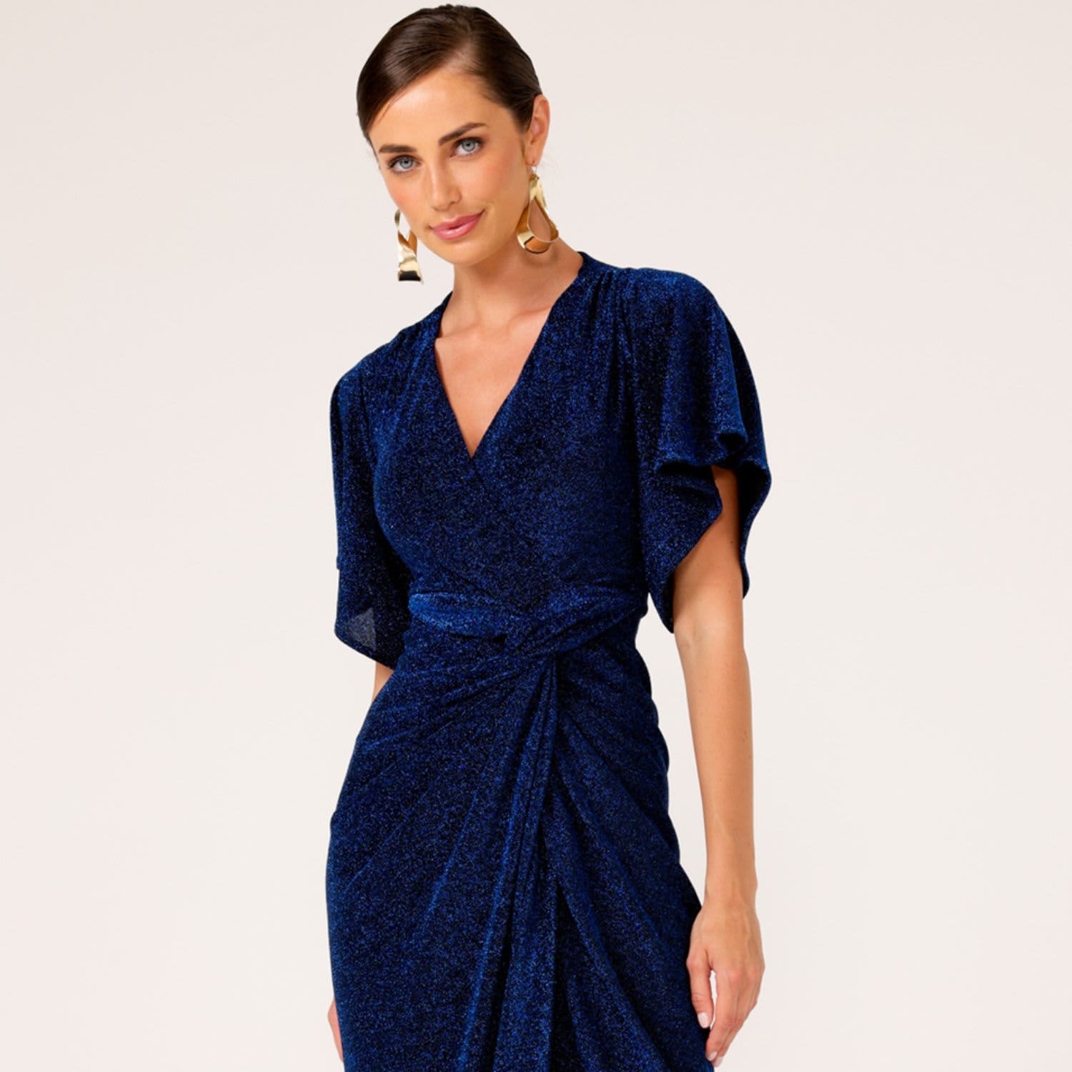 sapphire blue wrap dress S Sapphire Blue Long Sleeve Floor Length Bridesmaid Dress main image 0