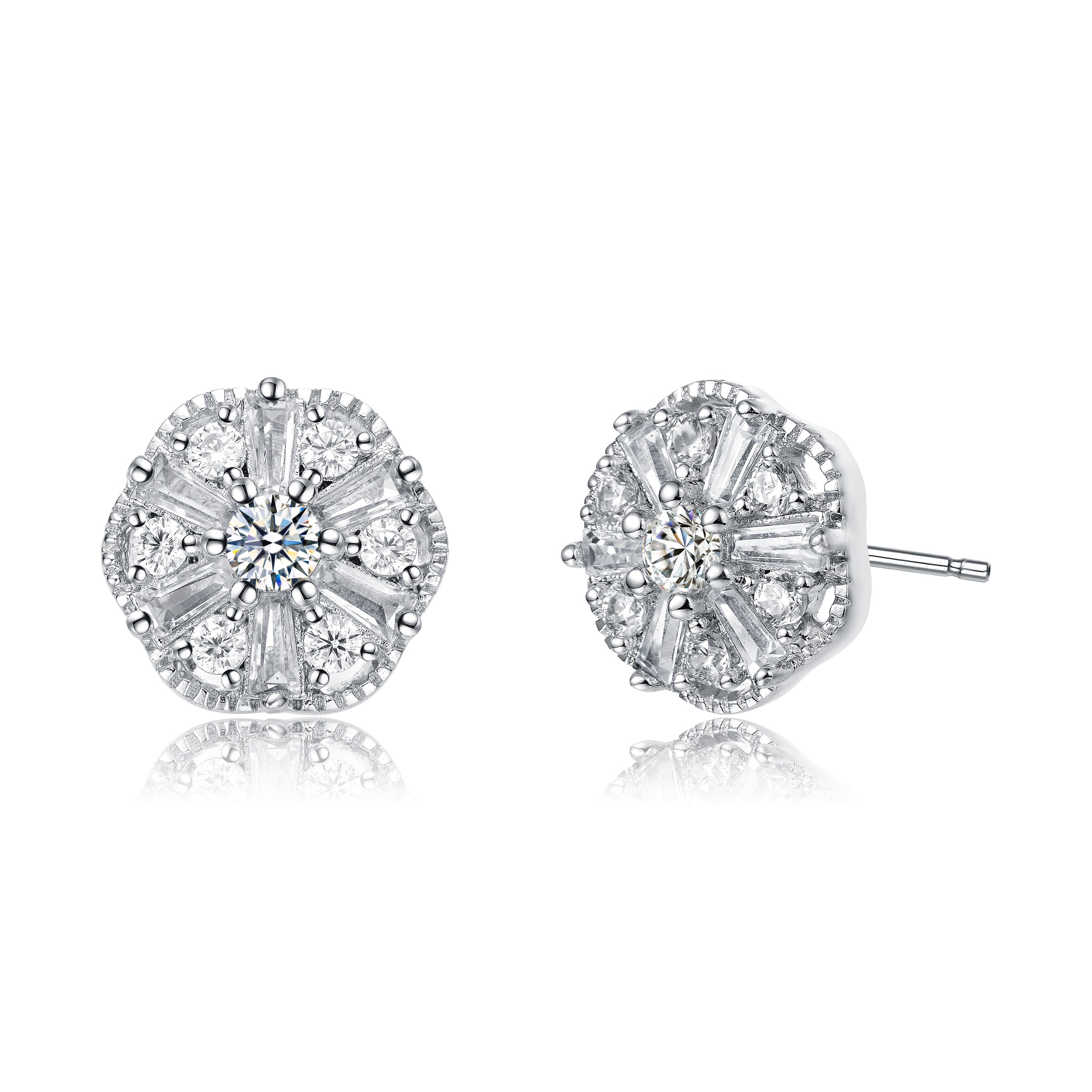 Genevive Jewelry Women's Rachel Glauber Elegant White Gold Plated Cubic Zirconia Stud Earrings In White