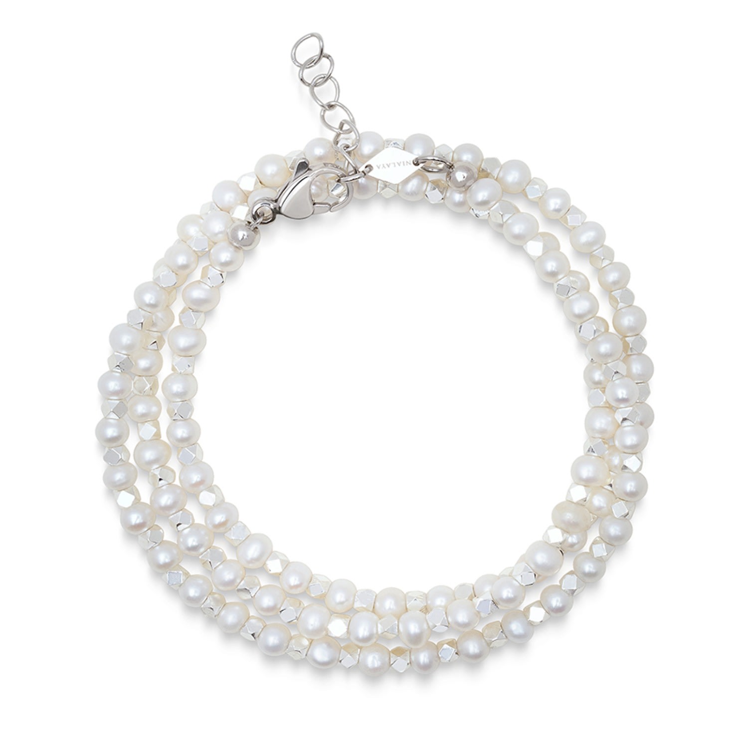 White / Silver Men’s Silver Wrap-Around Bracelet With Pearls Nialaya