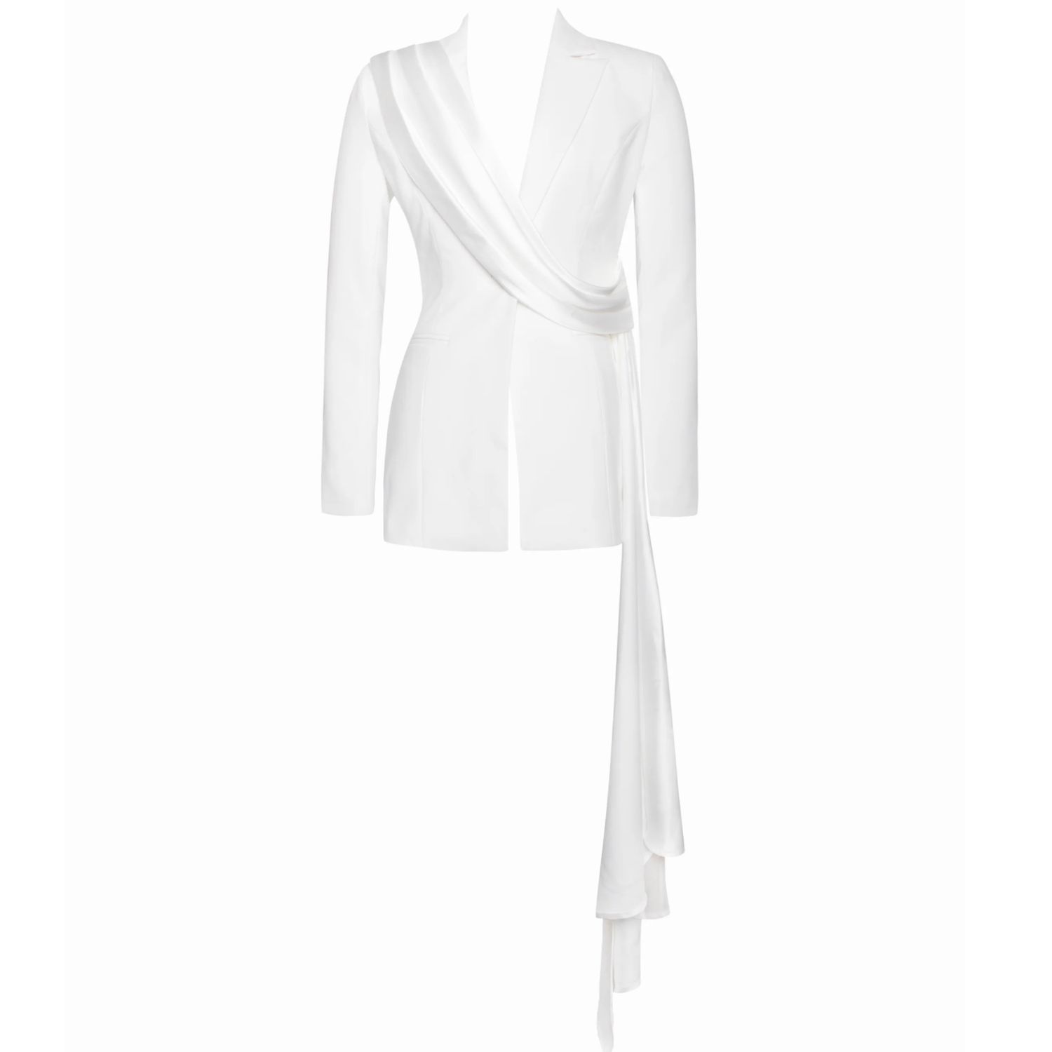 Women's Vandra White Draping Blazer Jacket | Xxs | Miss Circle New York