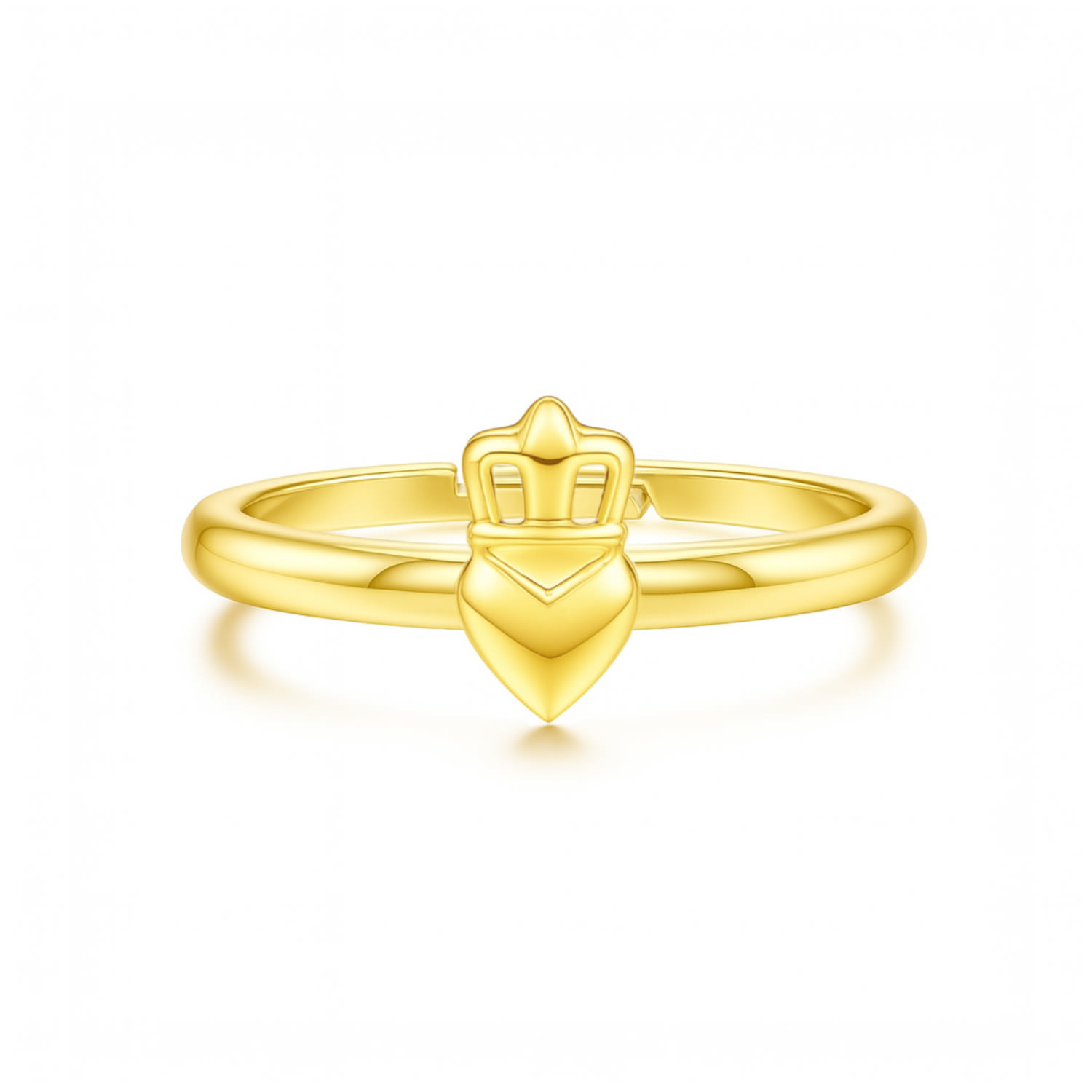 Unaloe Women's Adjustable Ring With Crown And Heart In Sterling Silver With Gold Plated -  Handmade I In Gold