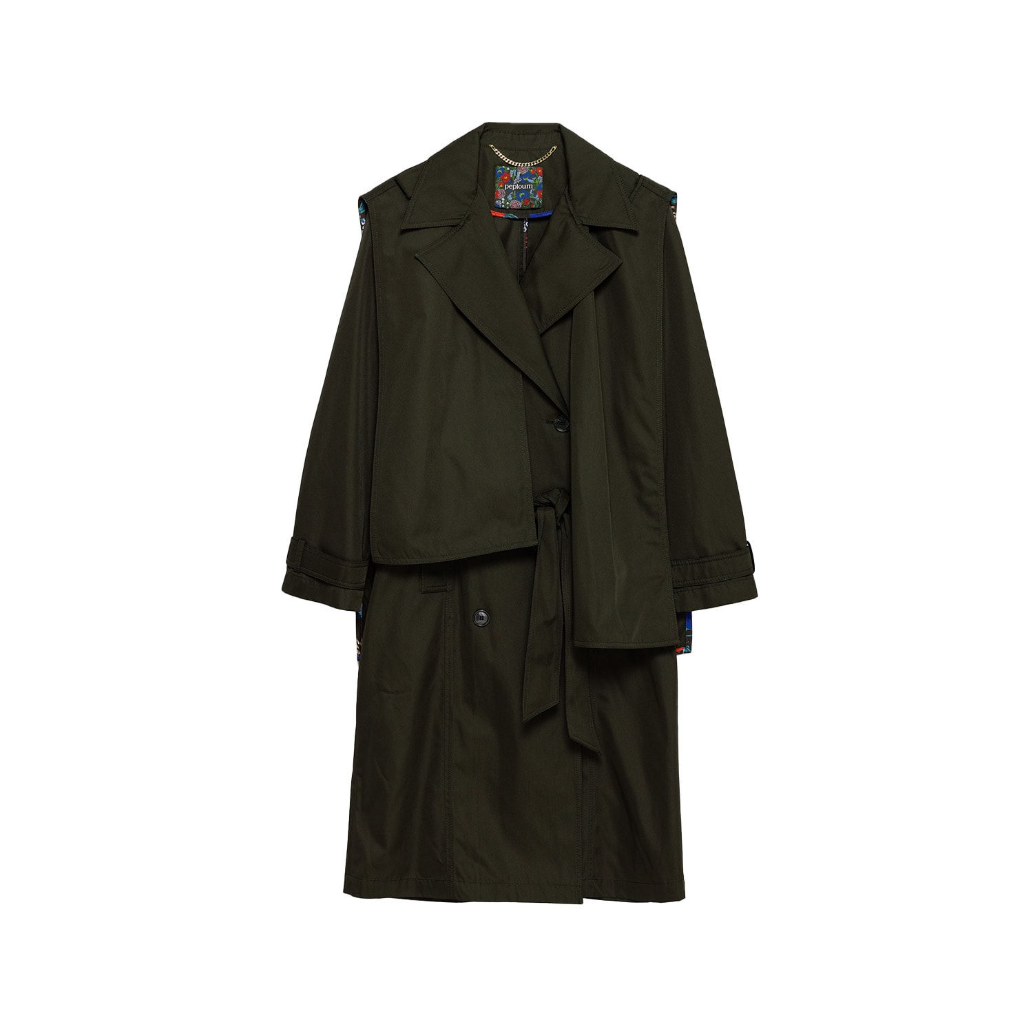 Peploum Women's Green Beatrice Asymmetric Piece Trenchcoat In Khaki In Green