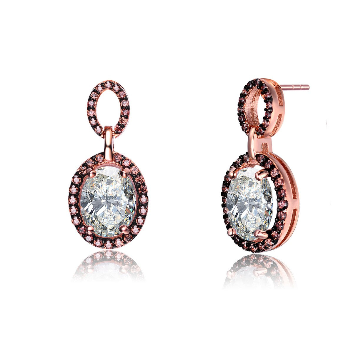 Women’s White / Rose Gold Sterling Silver Pink And Black Plated Cubic Zirconia Drop Earrings Genevive Jewelry