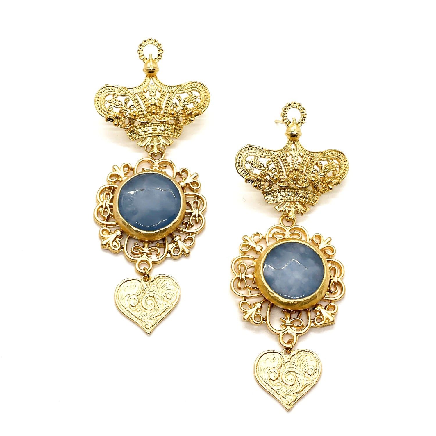 Women’s Blue / Gold The Blue Crown Handmade Earring Adiba