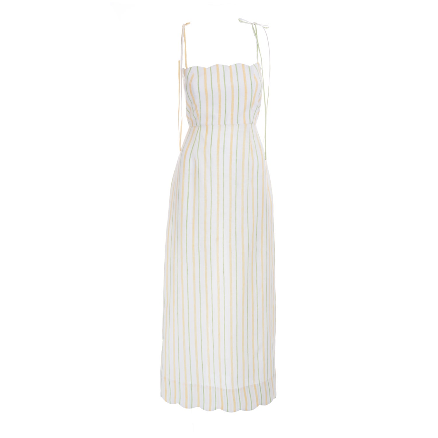 Women’s White / Green / Yellow Striped Patterned Linen Dress Extra Small Sofia Tsereteli