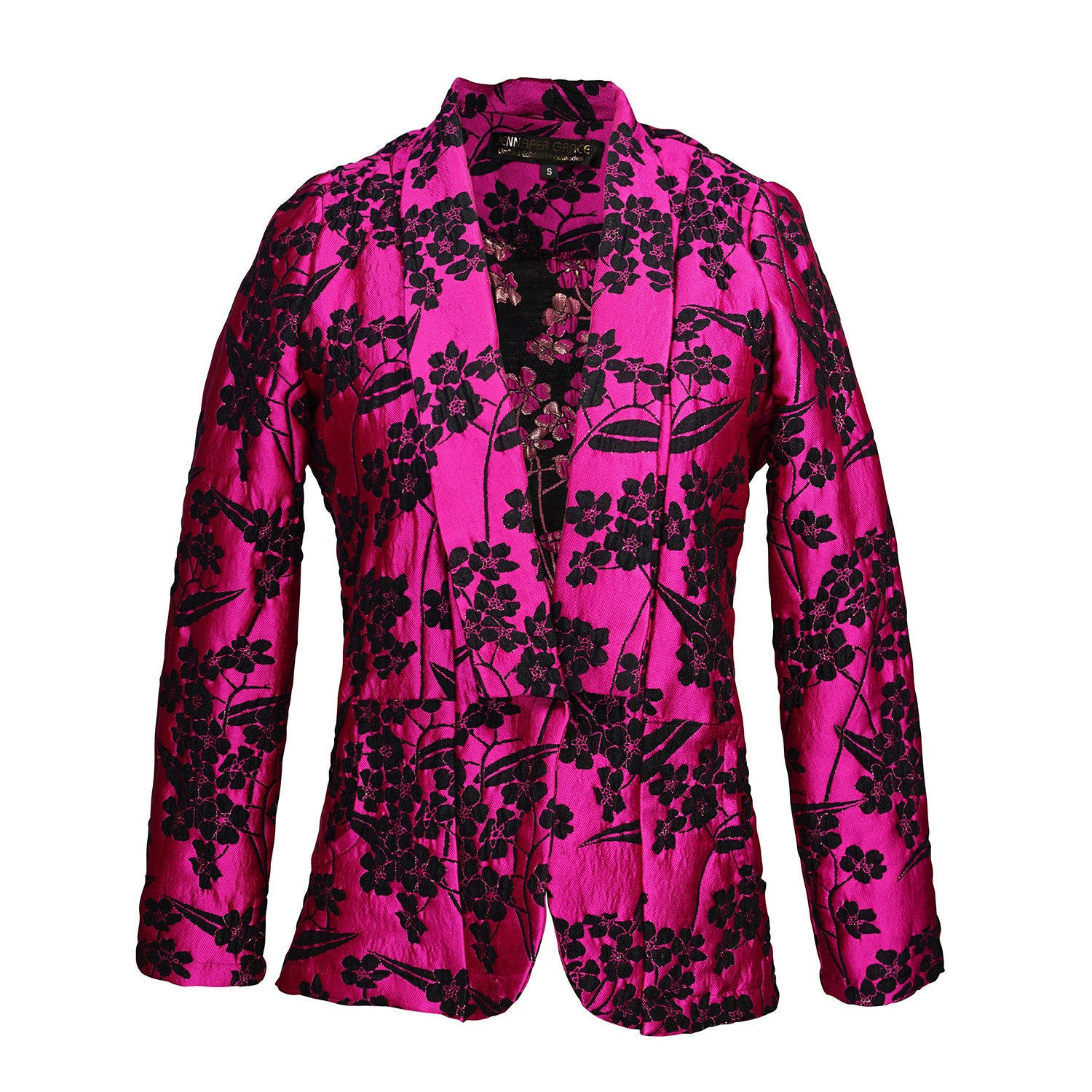 Women's Black / Pink Raspberry Blossom Blazer | Medium | Jennafer Grace