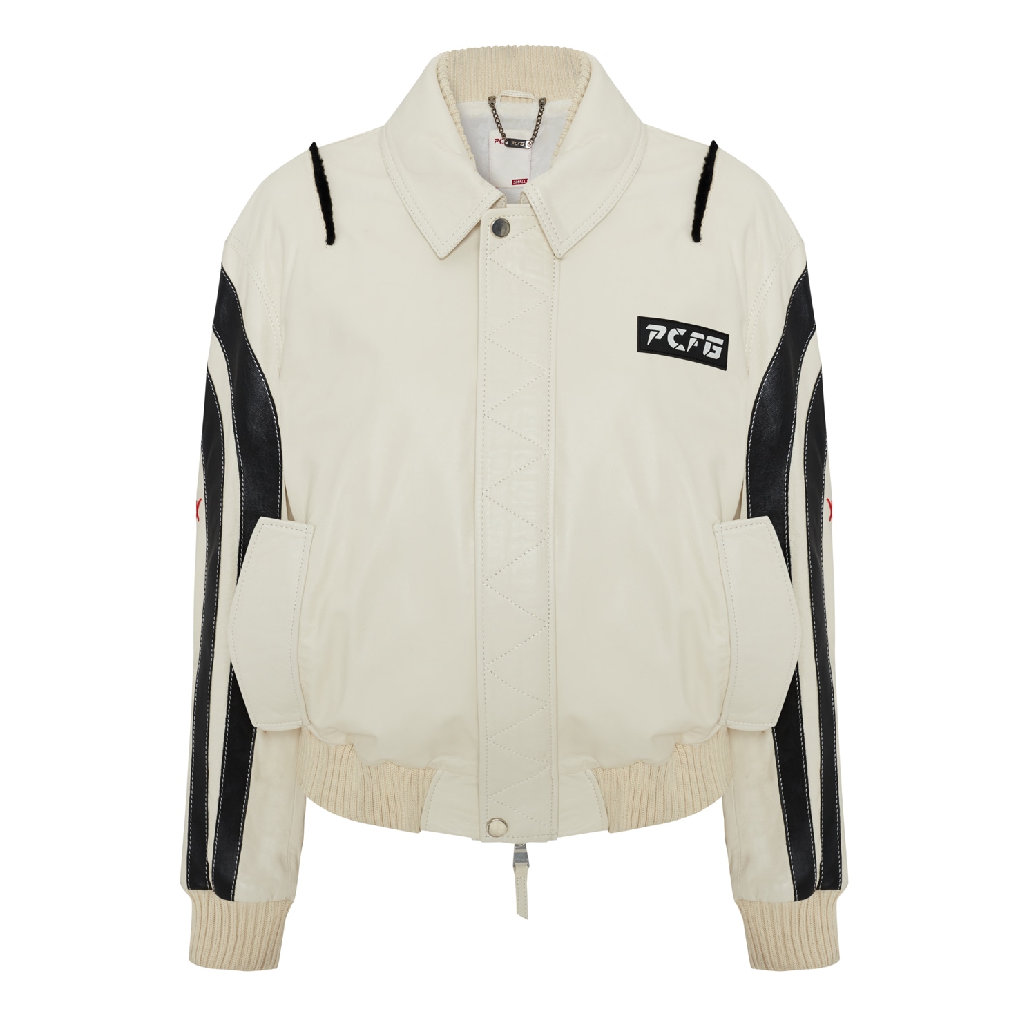 Pcfg Women's Black / White Boomerang Biker Leather Jacket - White In Black/white