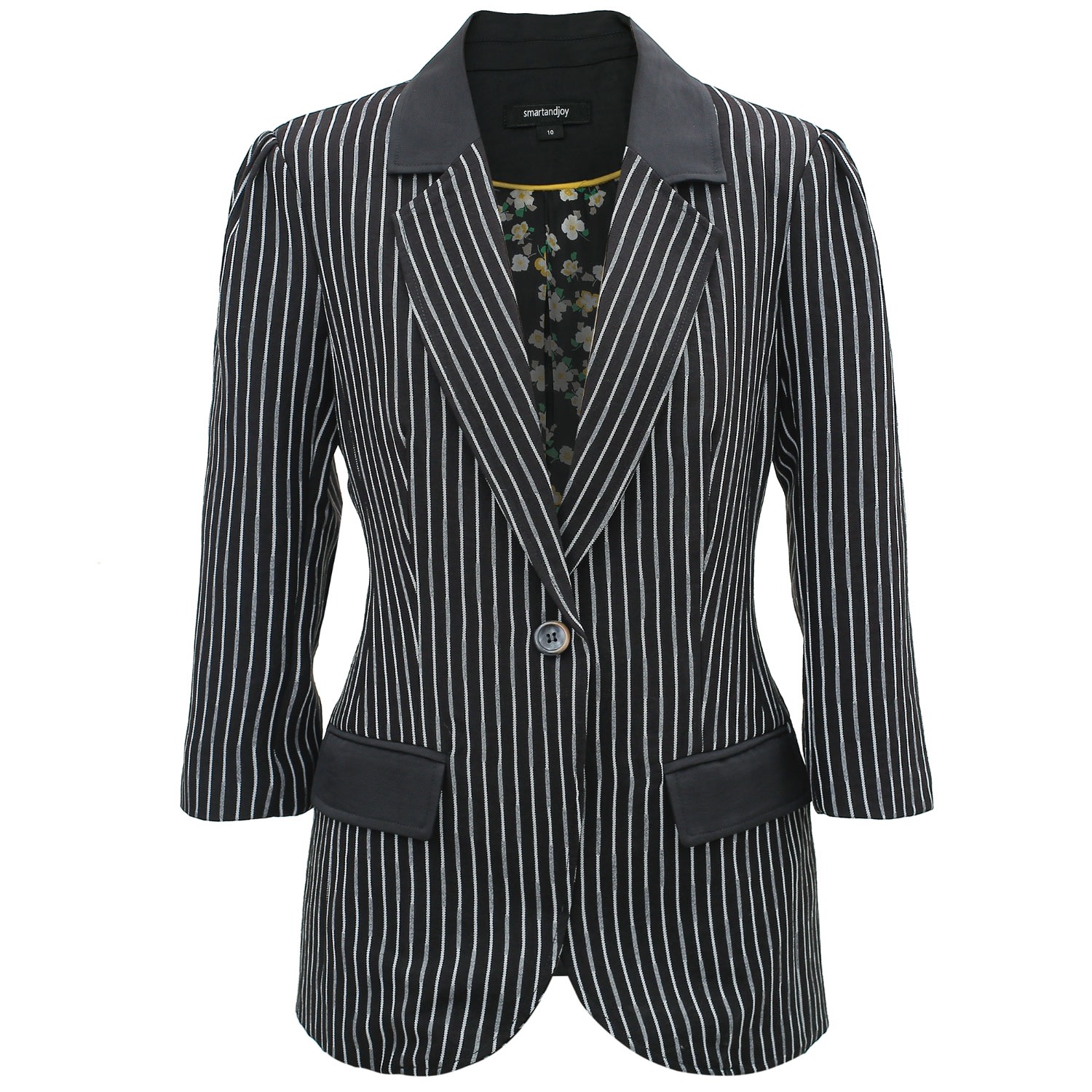 Smart And Joy Women's Black Bi-material Striped Jacket In Black