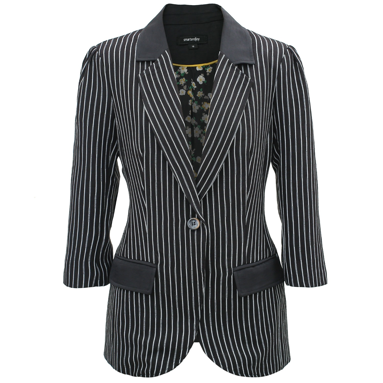 Women’s Black Bi-Material Striped Jacket Medium Smart and Joy